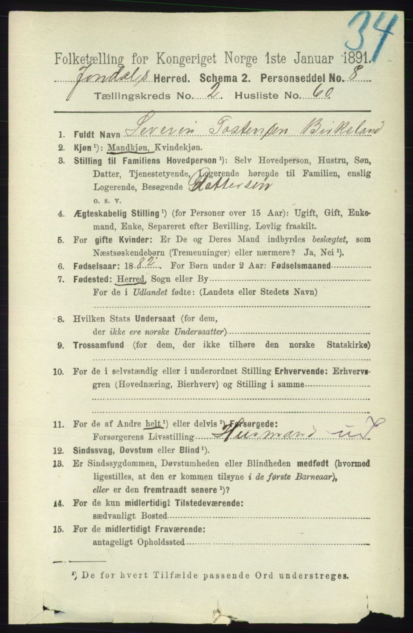 RA, 1891 census for 1227 Jondal, 1891, p. 1177