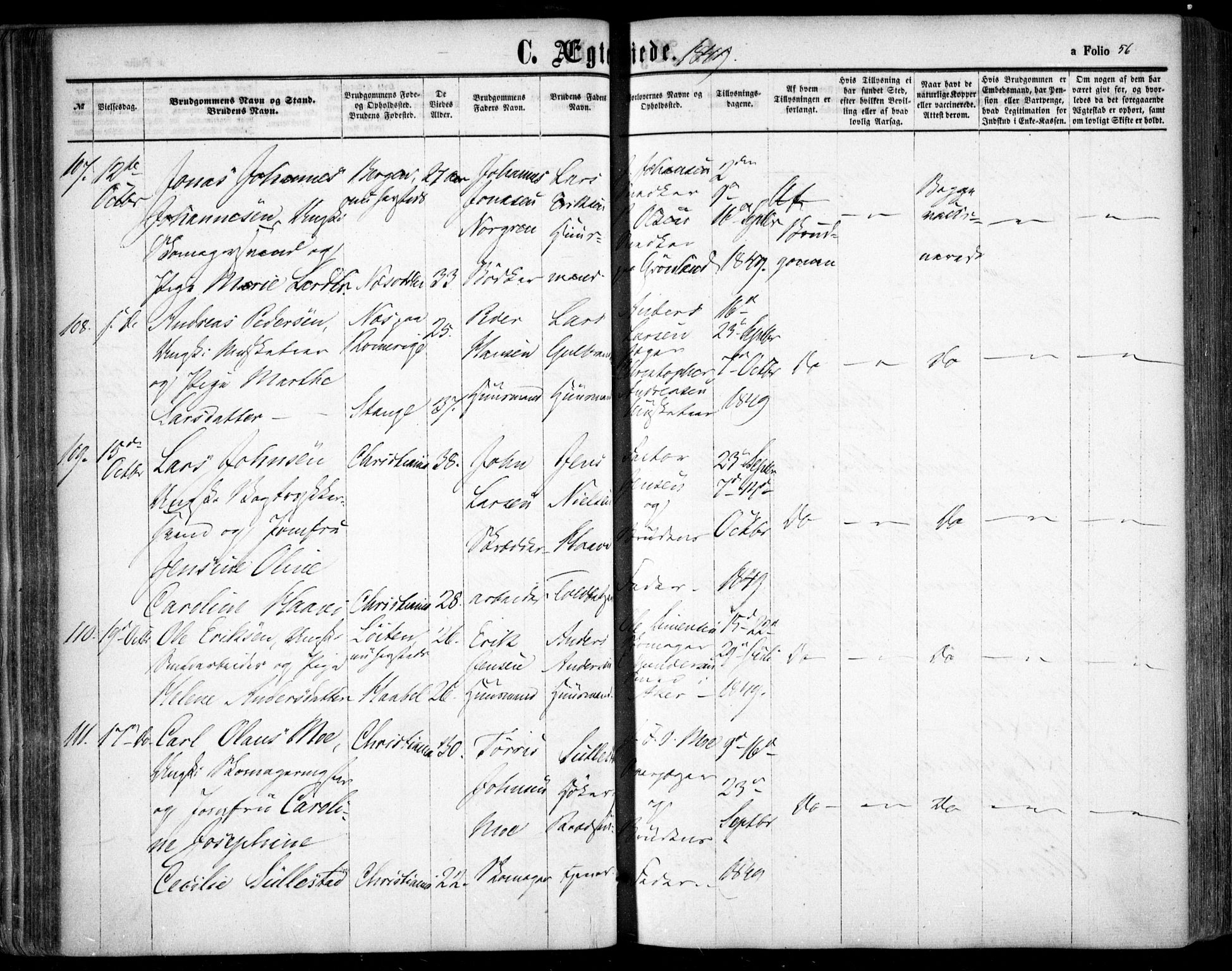 Oslo domkirke Kirkebøker, AV/SAO-A-10752/F/Fa/L0020: Parish register (official) no. 20, 1848-1865, p. 56