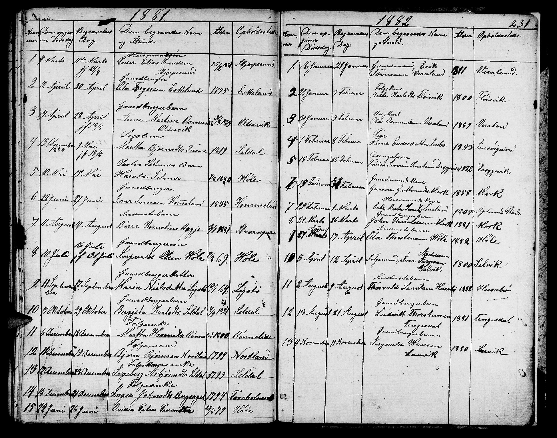 Høgsfjord sokneprestkontor, SAST/A-101624/H/Ha/Hab/L0001: Parish register (copy) no. B 1, 1855-1885, p. 231