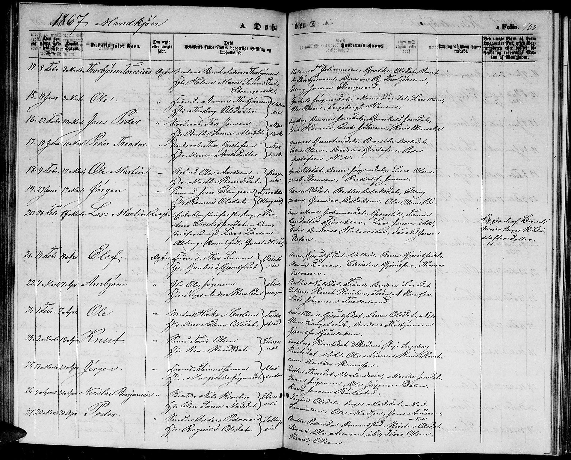 Holt sokneprestkontor, AV/SAK-1111-0021/F/Fb/L0008: Parish register (copy) no. B 8, 1858-1871, p. 108