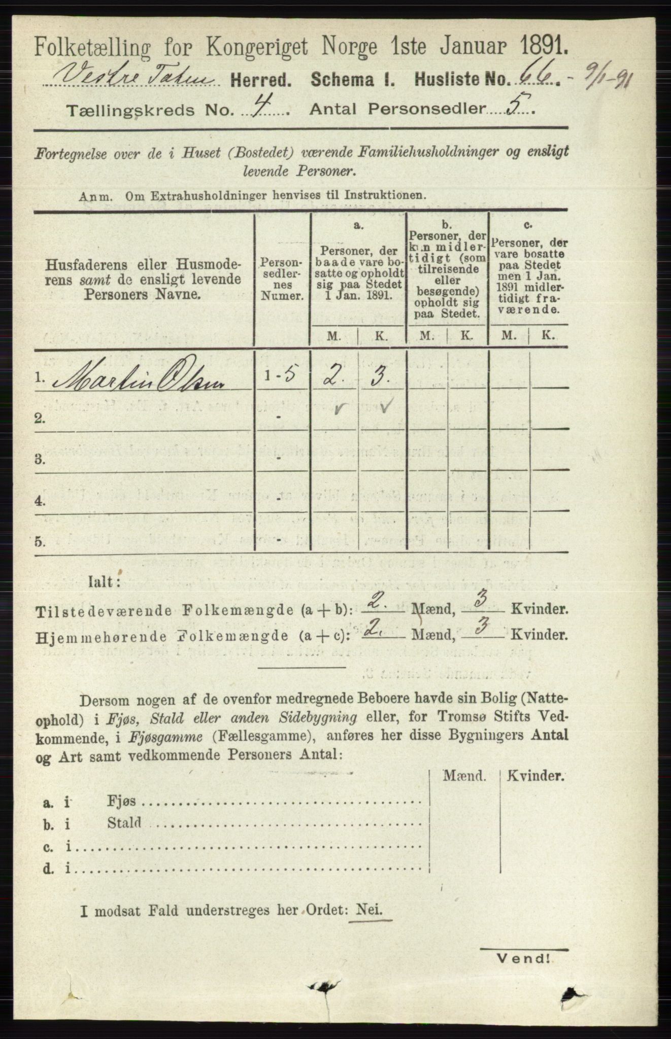 RA, 1891 census for 0529 Vestre Toten, 1891, p. 2700