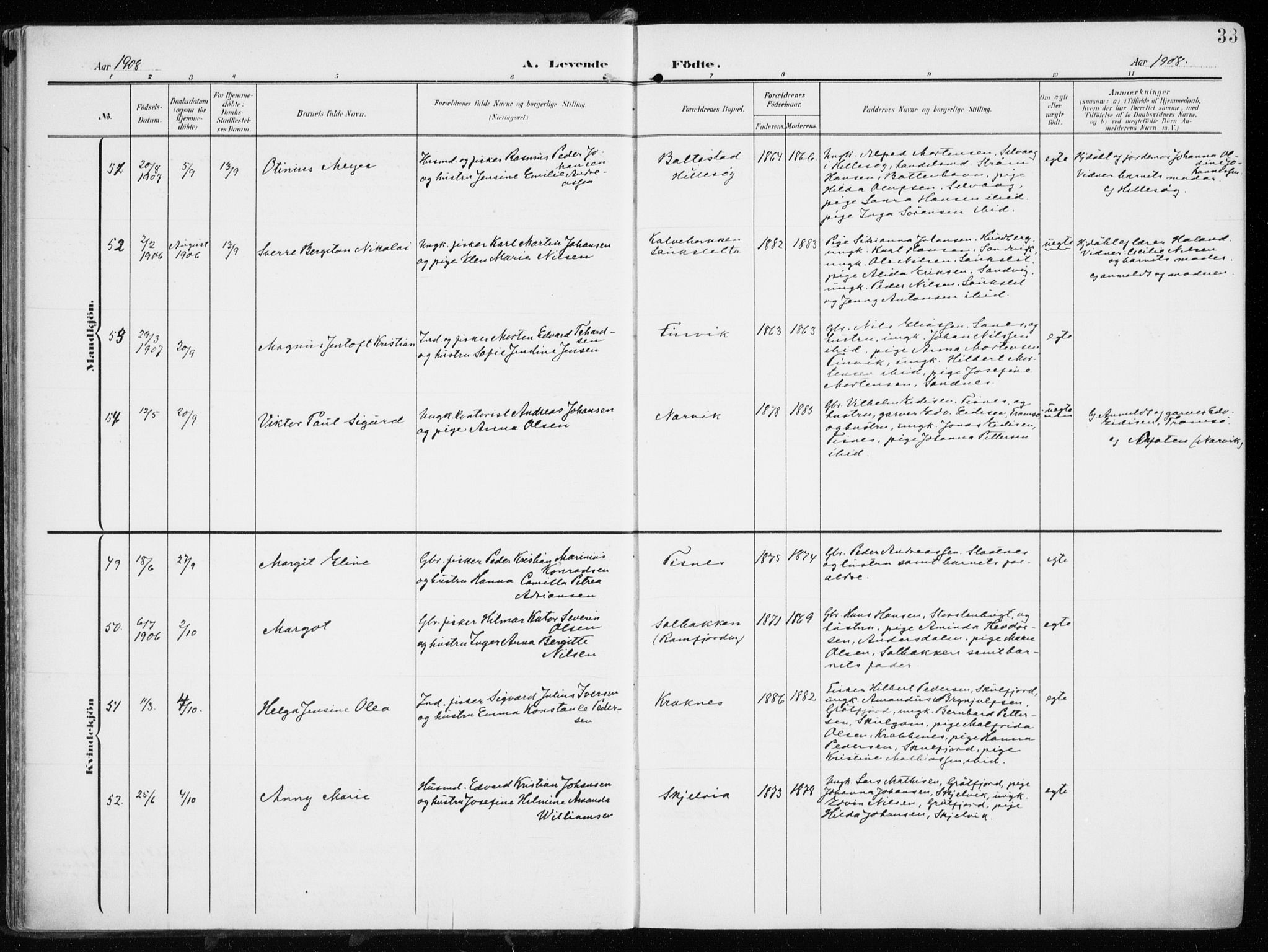 Tromsøysund sokneprestkontor, AV/SATØ-S-1304/G/Ga/L0007kirke: Parish register (official) no. 7, 1907-1914, p. 33