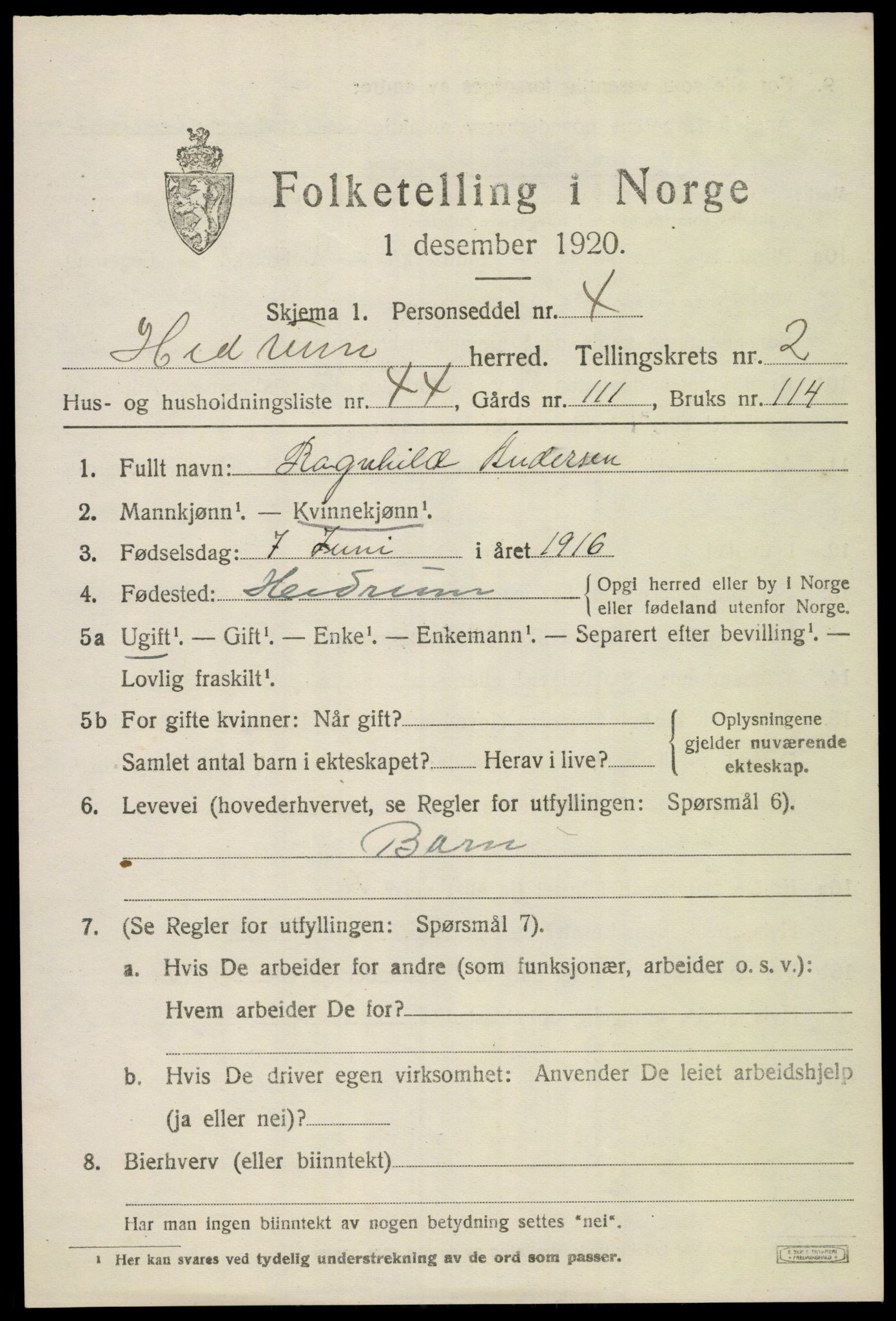 SAKO, 1920 census for Hedrum, 1920, p. 3021