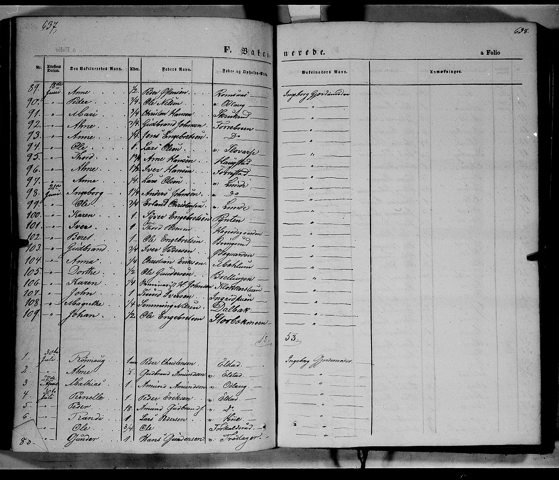Ringebu prestekontor, SAH/PREST-082/H/Ha/Haa/L0006: Parish register (official) no. 6, 1848-1859, p. 637-638