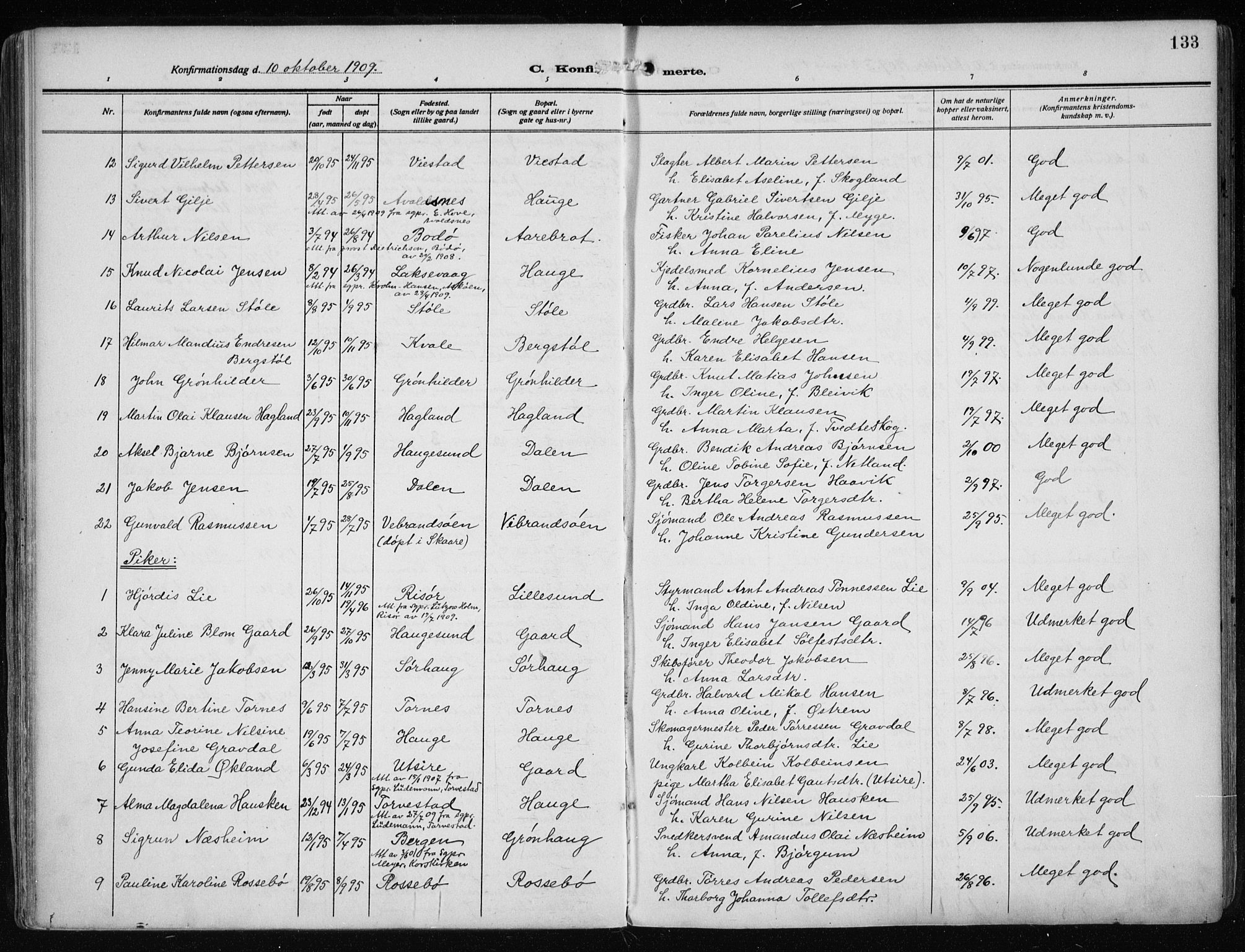 Haugesund sokneprestkontor, AV/SAST-A -101863/H/Ha/Haa/L0010: Parish register (official) no. A 10, 1909-1935, p. 133