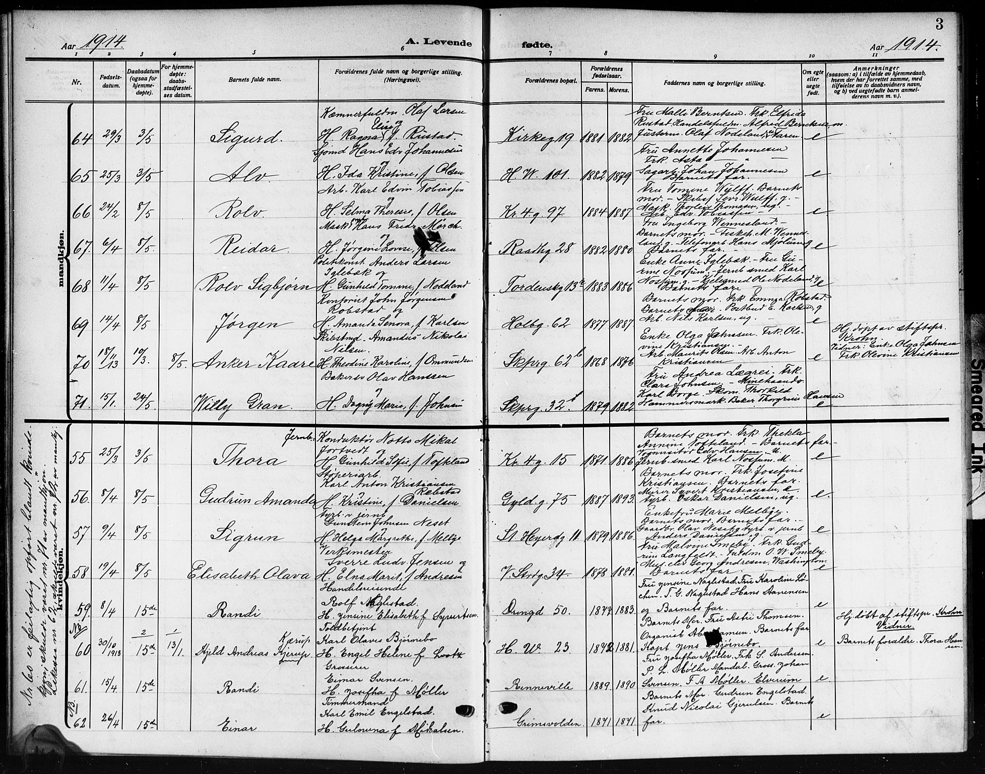 Kristiansand domprosti, SAK/1112-0006/F/Fb/L0021: Parish register (copy) no. B 21, 1914-1923, p. 3