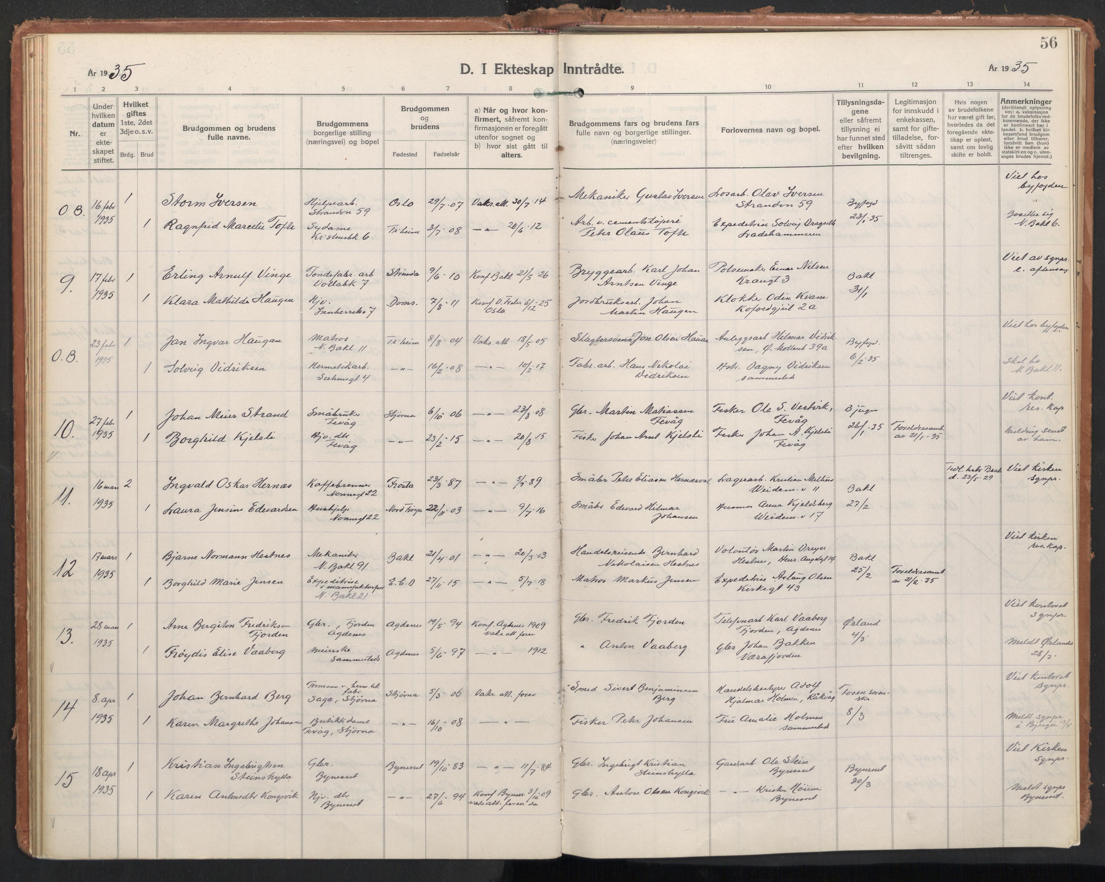 Ministerialprotokoller, klokkerbøker og fødselsregistre - Sør-Trøndelag, SAT/A-1456/604/L0209: Parish register (official) no. 604A29, 1931-1945, p. 56