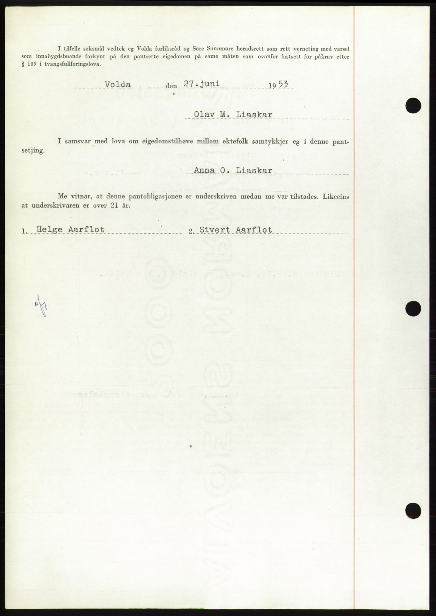 Søre Sunnmøre sorenskriveri, SAT/A-4122/1/2/2C/L0123: Mortgage book no. 11B, 1953-1953, Diary no: : 1590/1953