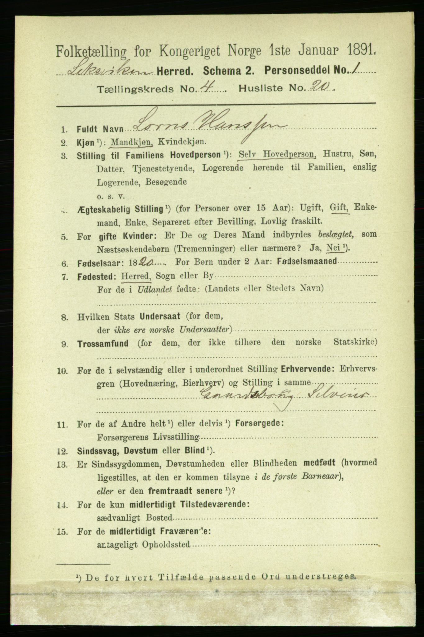 RA, 1891 census for 1718 Leksvik, 1891, p. 2038
