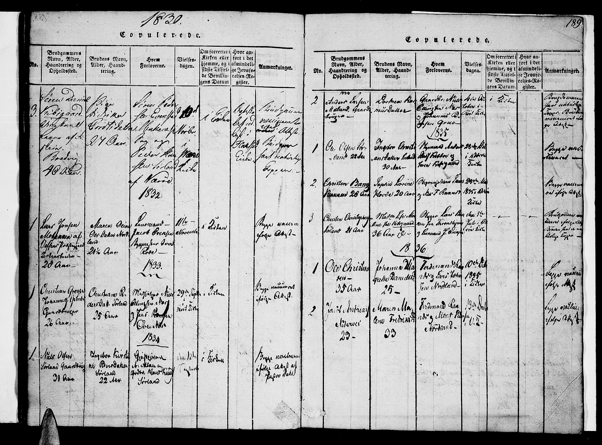 Ministerialprotokoller, klokkerbøker og fødselsregistre - Nordland, AV/SAT-A-1459/807/L0120: Parish register (official) no. 807A03, 1821-1848, p. 189