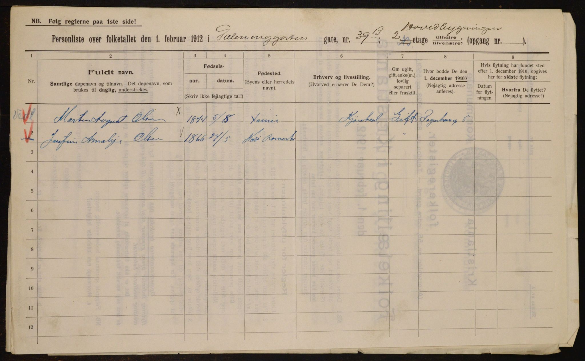 OBA, Municipal Census 1912 for Kristiania, 1912, p. 17783