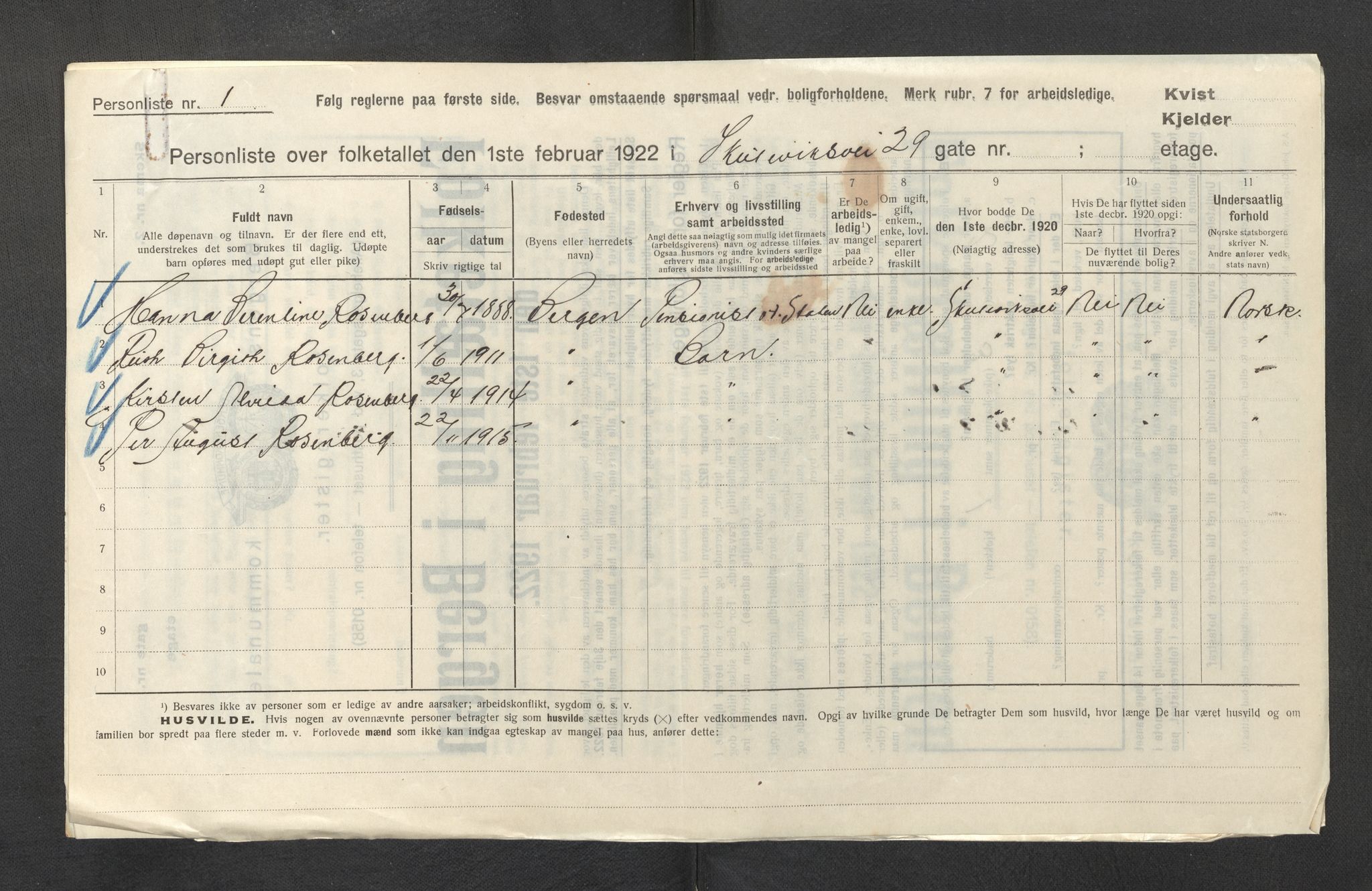 SAB, Municipal Census 1922 for Bergen, 1922, p. 38352