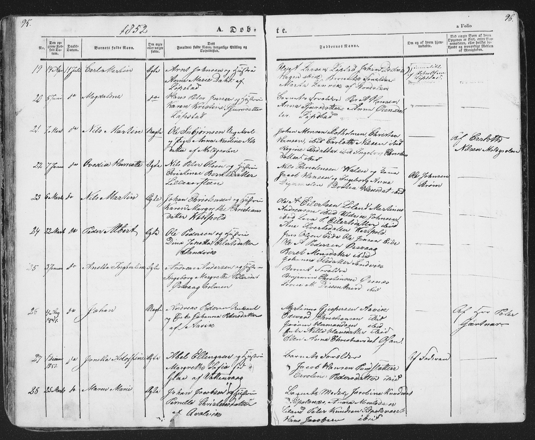 Ministerialprotokoller, klokkerbøker og fødselsregistre - Nordland, AV/SAT-A-1459/874/L1072: Parish register (copy) no. 874C01, 1843-1859, p. 95-96