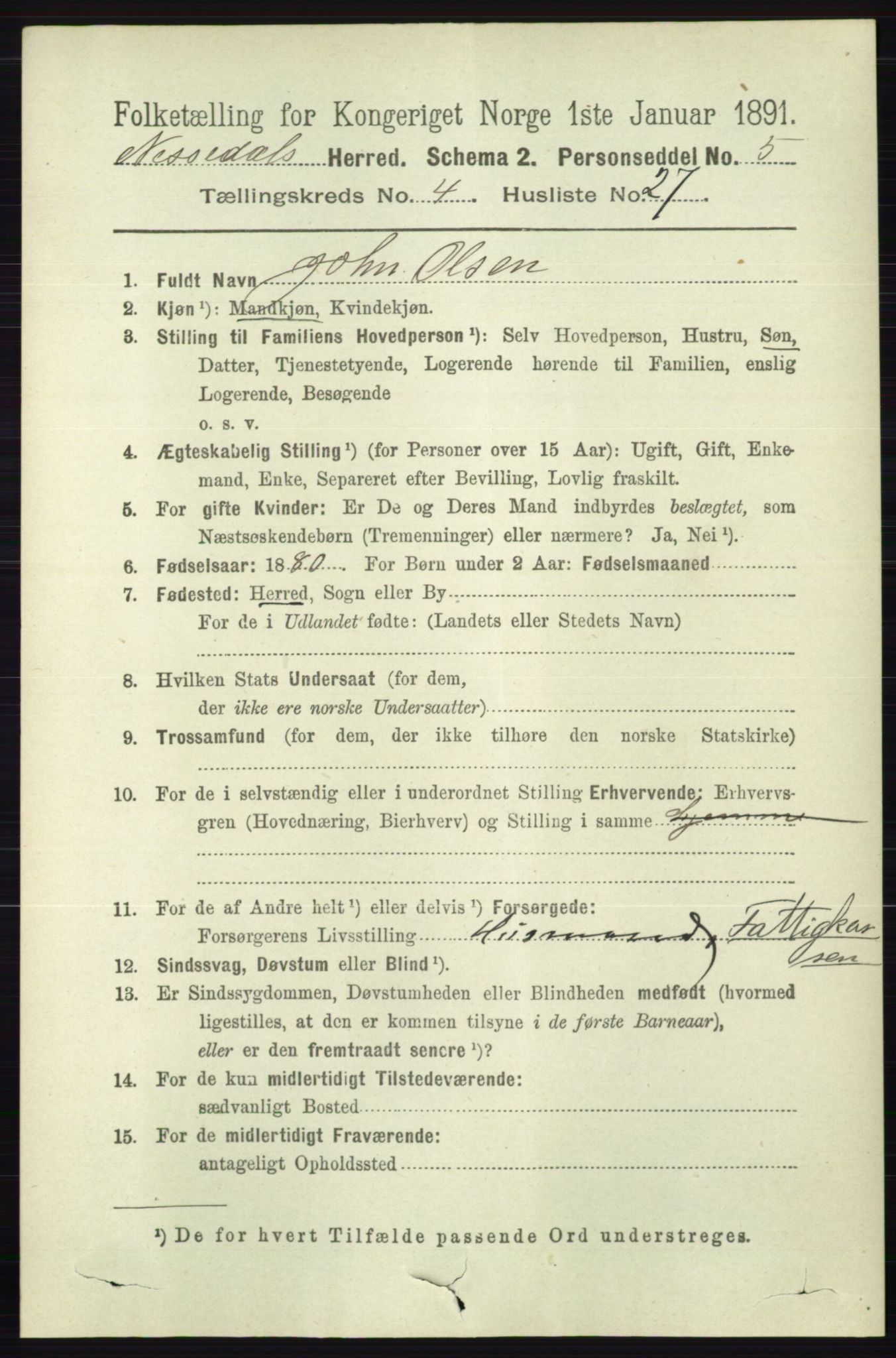 RA, 1891 census for 0830 Nissedal, 1891, p. 1050