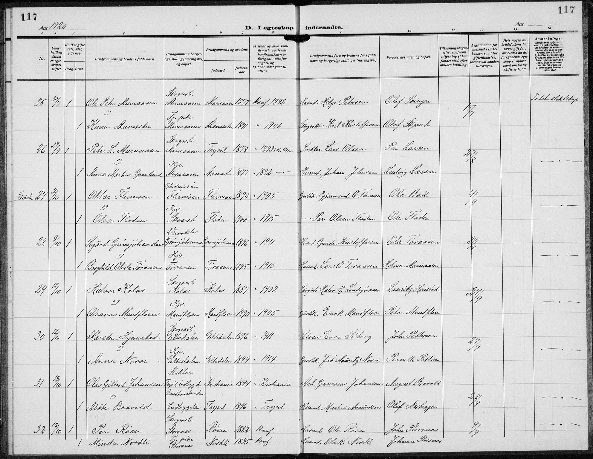 Trysil prestekontor, AV/SAH-PREST-046/H/Ha/Hab/L0010: Parish register (copy) no. 10, 1917-1937, p. 117