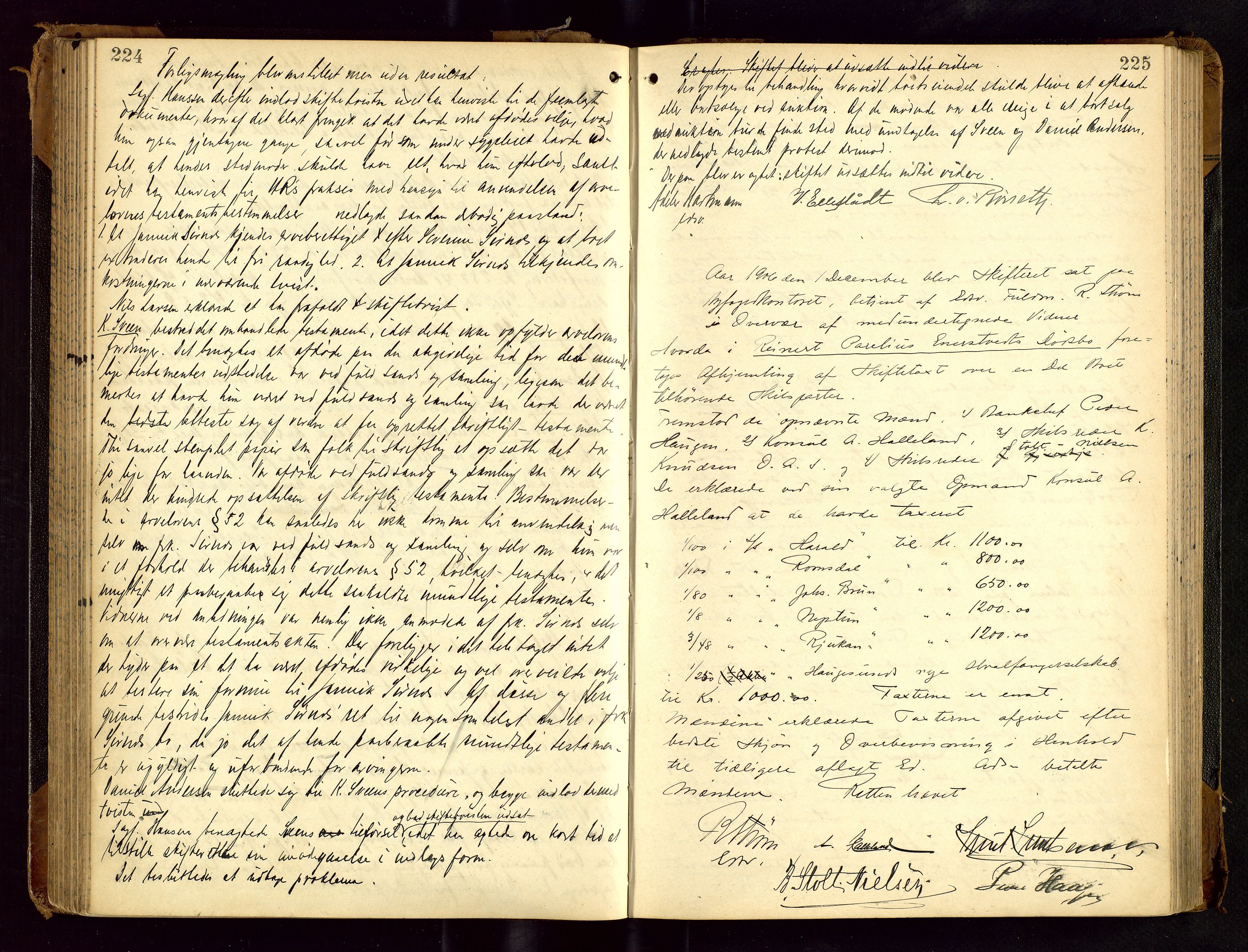 Haugesund tingrett, AV/SAST-A-101415/01/IV/IVC/L0001: Skifteforhandlingsprotokoll, med register, 1900-1912, p. 224-225