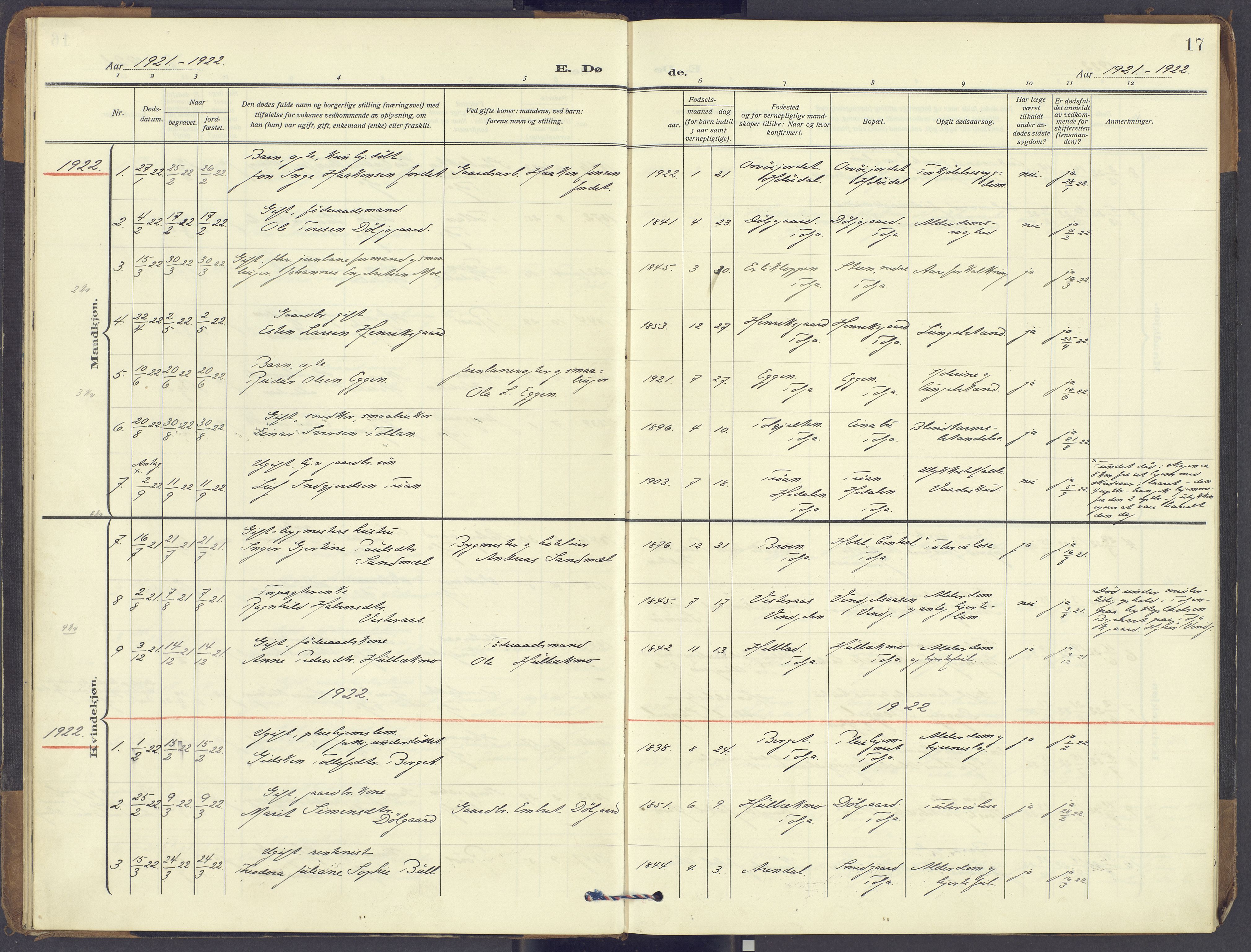 Tolga prestekontor, SAH/PREST-062/K/L0018: Parish register (official) no. 18, 1911-1989, p. 17