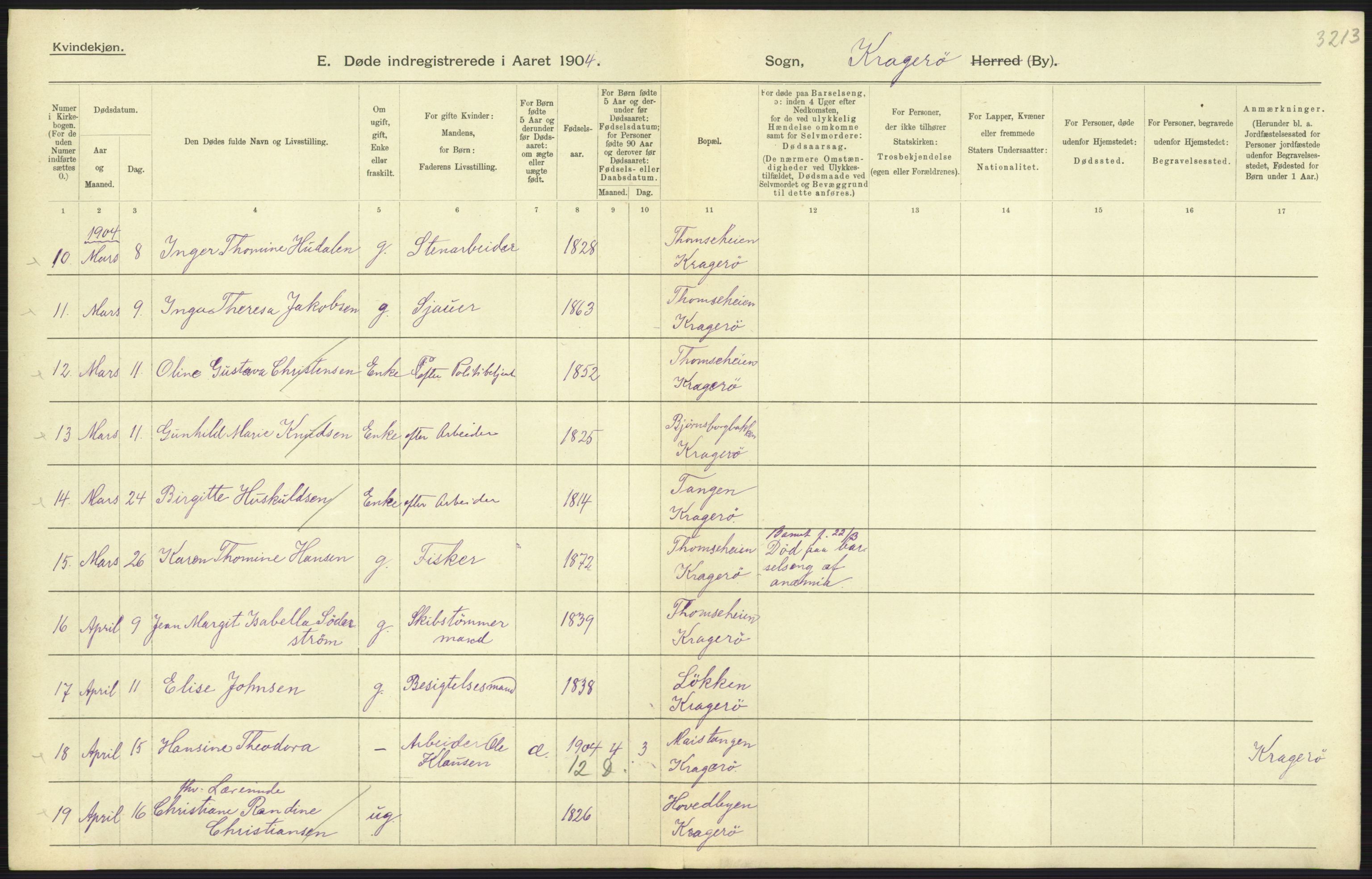 Statistisk sentralbyrå, Sosiodemografiske emner, Befolkning, AV/RA-S-2228/D/Df/Dfa/Dfab/L0009: Bratsberg amt: Fødte, gifte, døde, 1904, p. 757