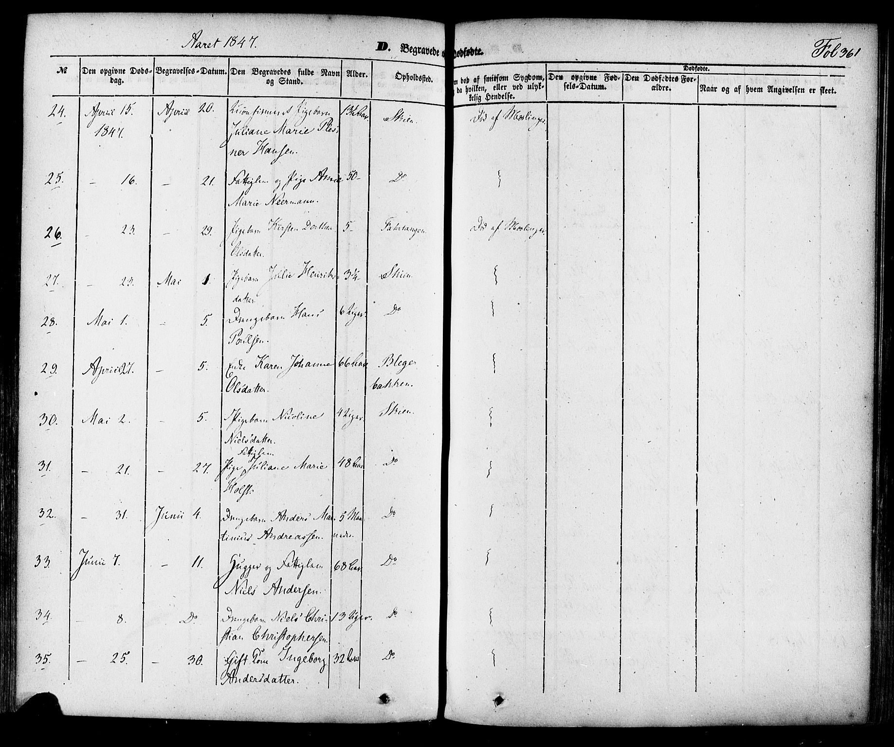 Skien kirkebøker, SAKO/A-302/F/Fa/L0006a: Parish register (official) no. 6A, 1843-1856, p. 361