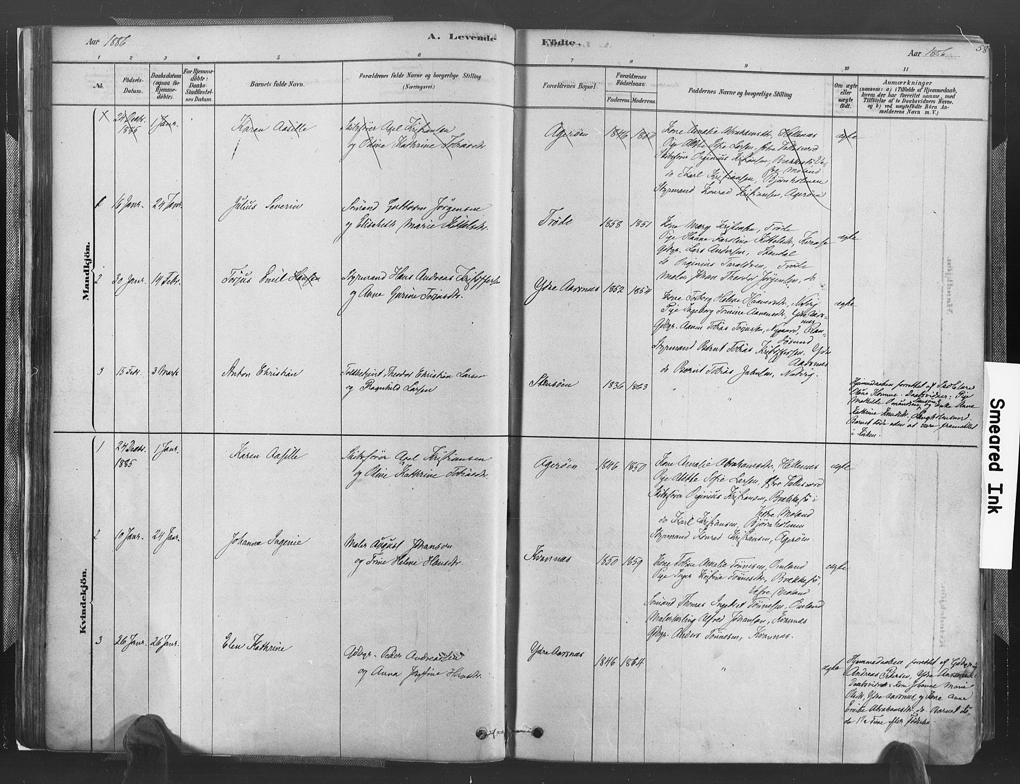 Høvåg sokneprestkontor, SAK/1111-0025/F/Fa/L0005: Parish register (official) no. A 5, 1878-1893, p. 58