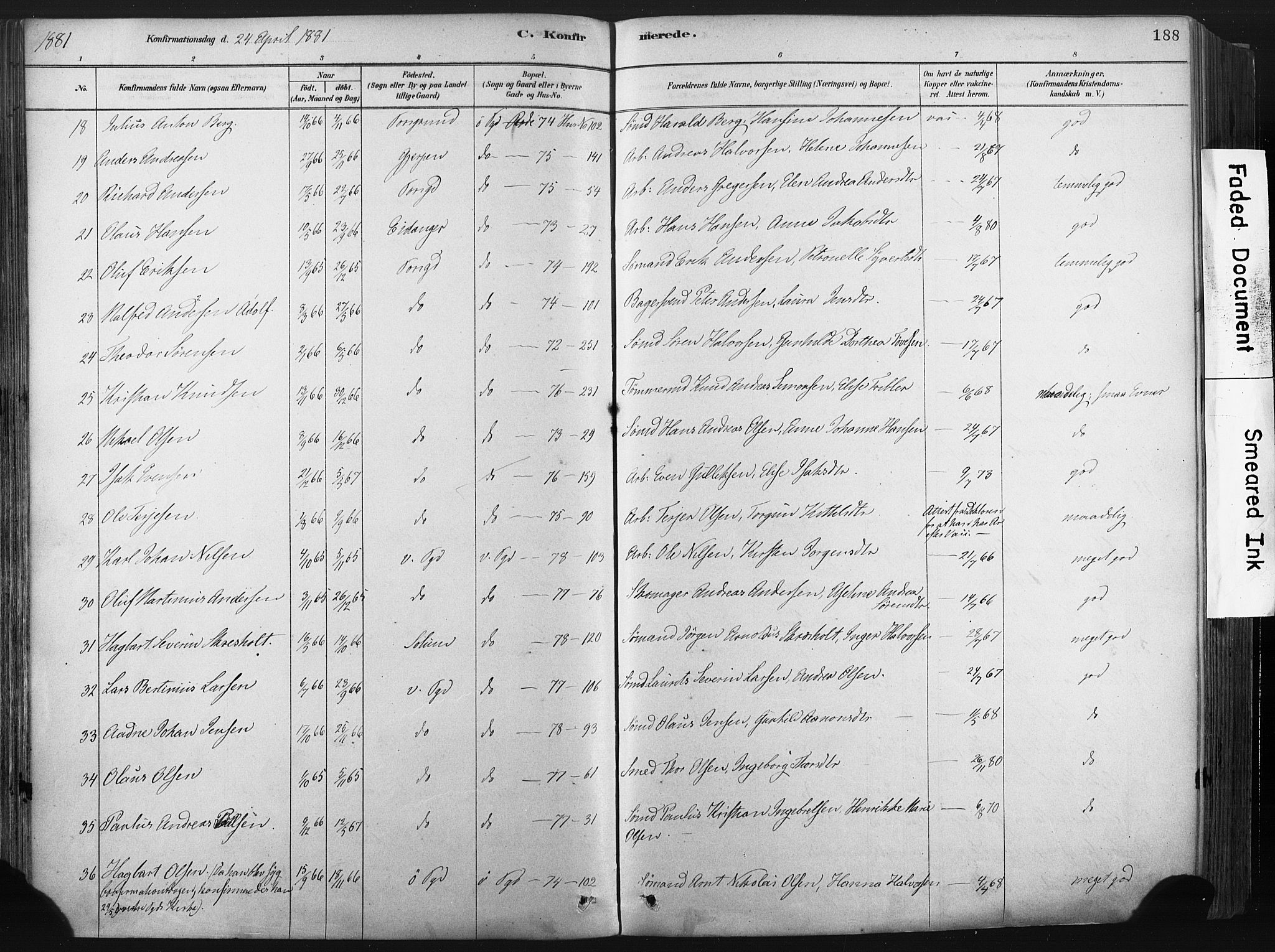 Porsgrunn kirkebøker , SAKO/A-104/F/Fa/L0008: Parish register (official) no. 8, 1878-1895, p. 188