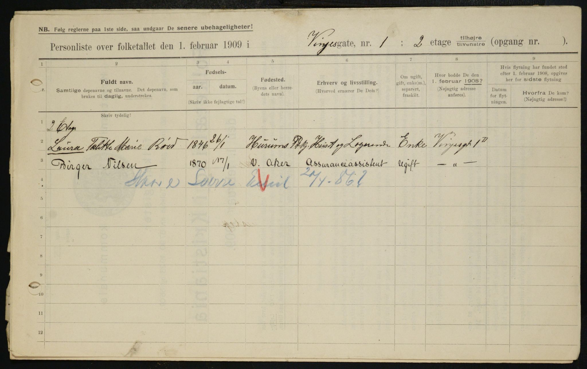 OBA, Municipal Census 1909 for Kristiania, 1909, p. 3105