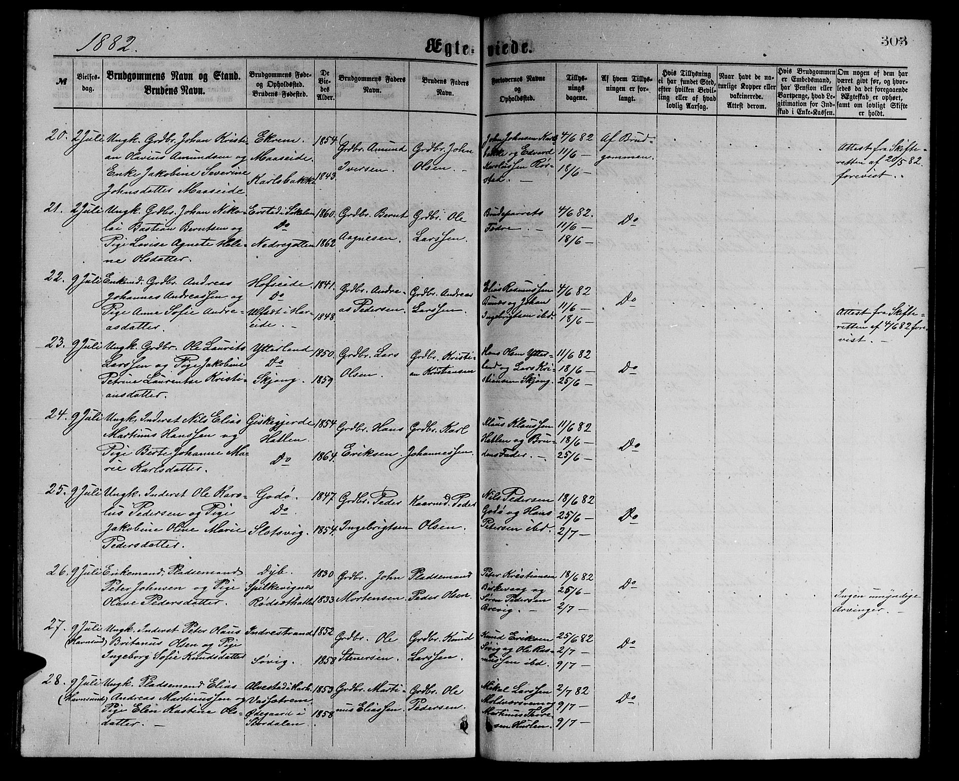 Ministerialprotokoller, klokkerbøker og fødselsregistre - Møre og Romsdal, AV/SAT-A-1454/528/L0429: Parish register (copy) no. 528C10, 1872-1886, p. 303