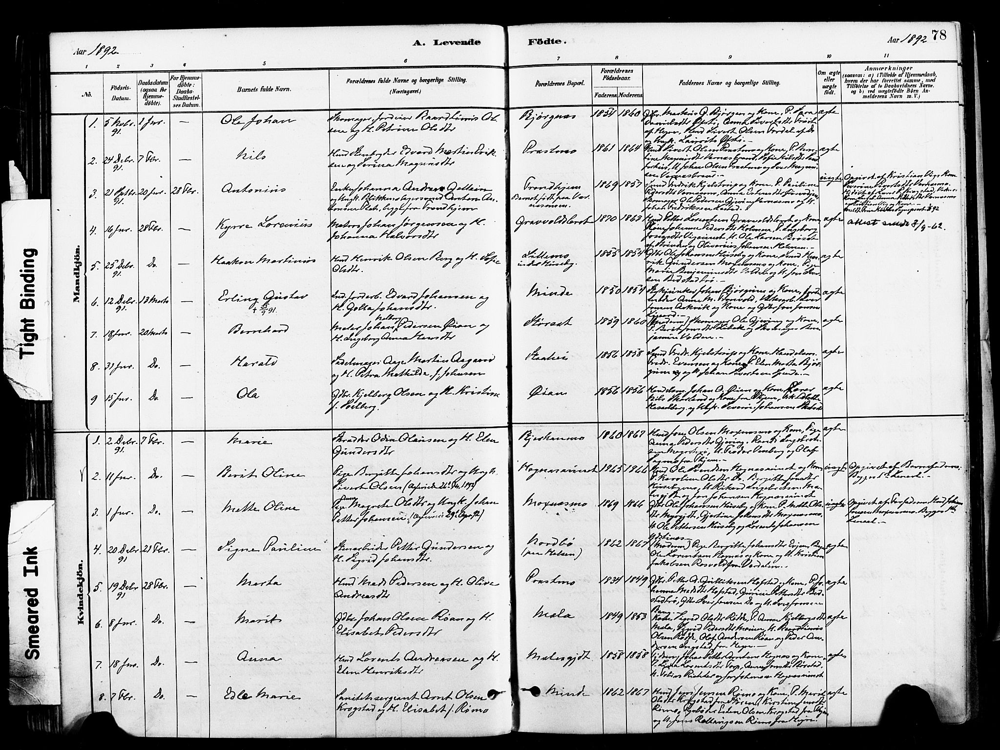 Ministerialprotokoller, klokkerbøker og fødselsregistre - Nord-Trøndelag, SAT/A-1458/709/L0077: Parish register (official) no. 709A17, 1880-1895, p. 78