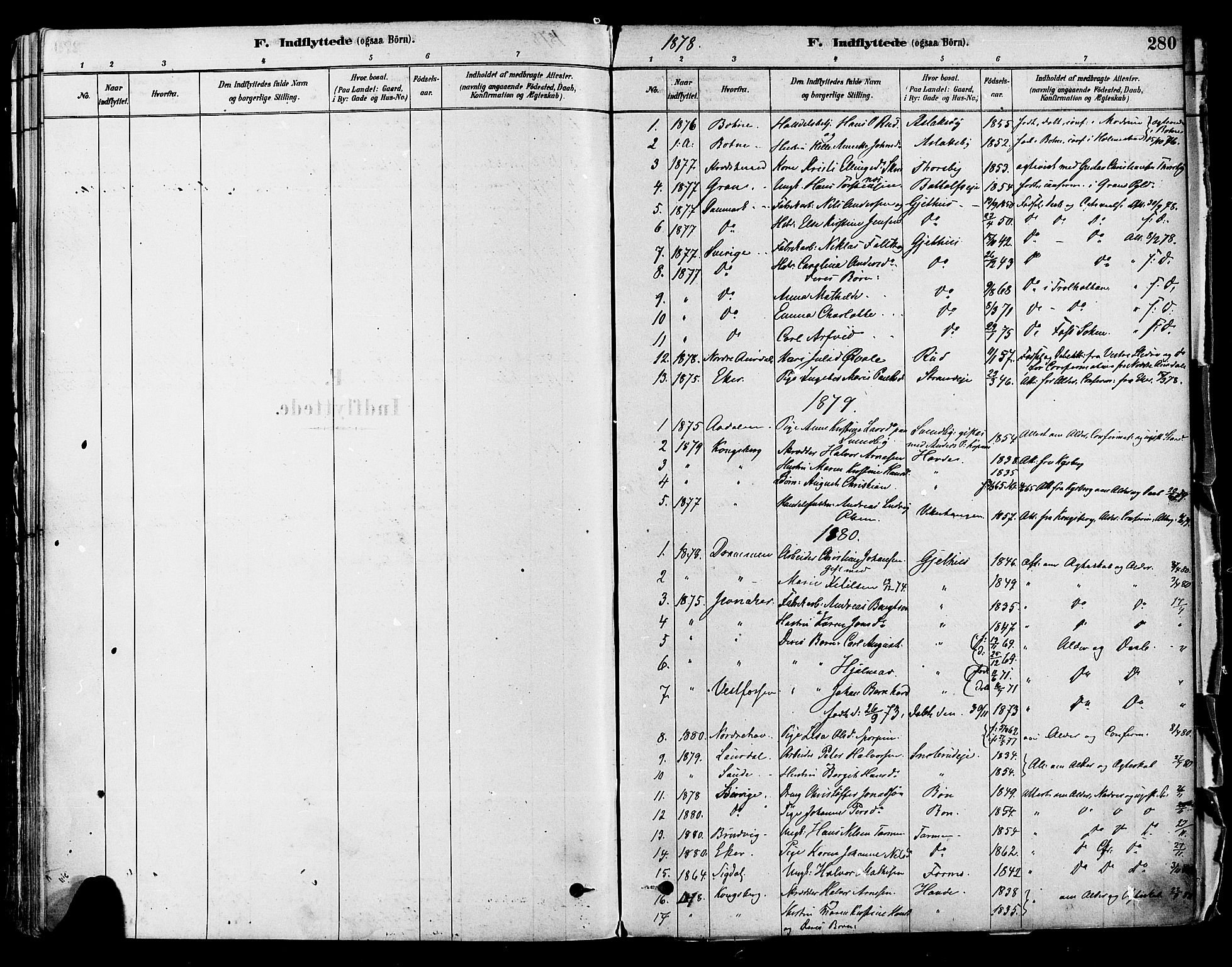 Modum kirkebøker, SAKO/A-234/F/Fa/L0011: Parish register (official) no. 11, 1877-1889, p. 280