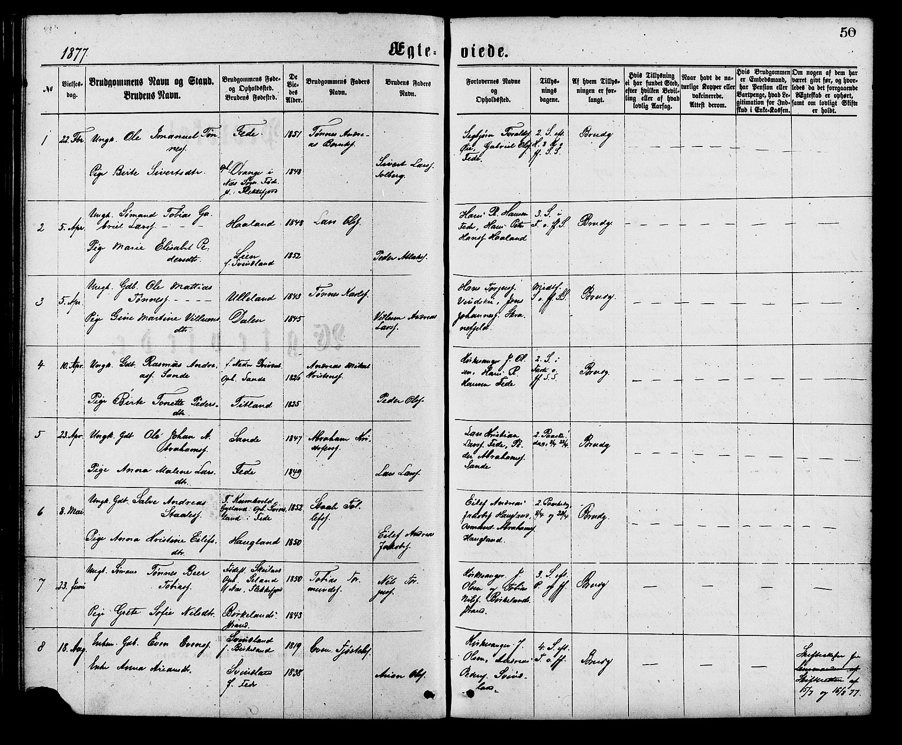 Kvinesdal sokneprestkontor, AV/SAK-1111-0026/F/Fa/Faa/L0003: Parish register (official) no. A 3, 1877-1882, p. 50