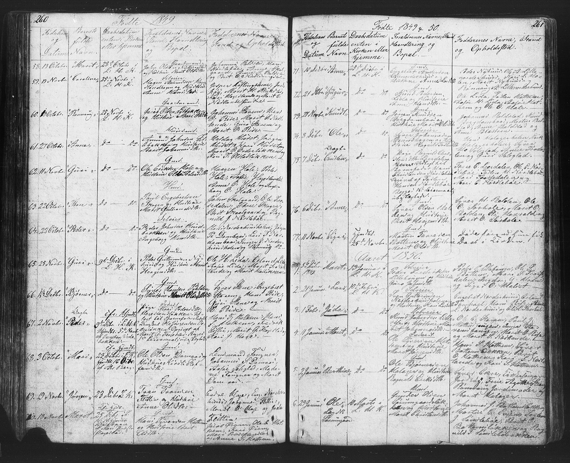 Lesja prestekontor, SAH/PREST-068/H/Ha/Hab/L0002: Parish register (copy) no. 2, 1832-1850, p. 260-261