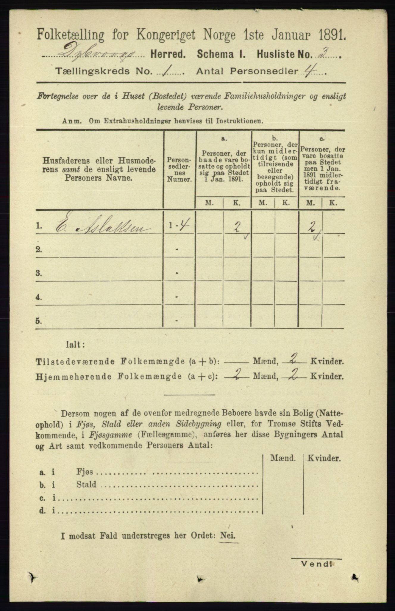 RA, 1891 census for 0915 Dypvåg, 1891, p. 46