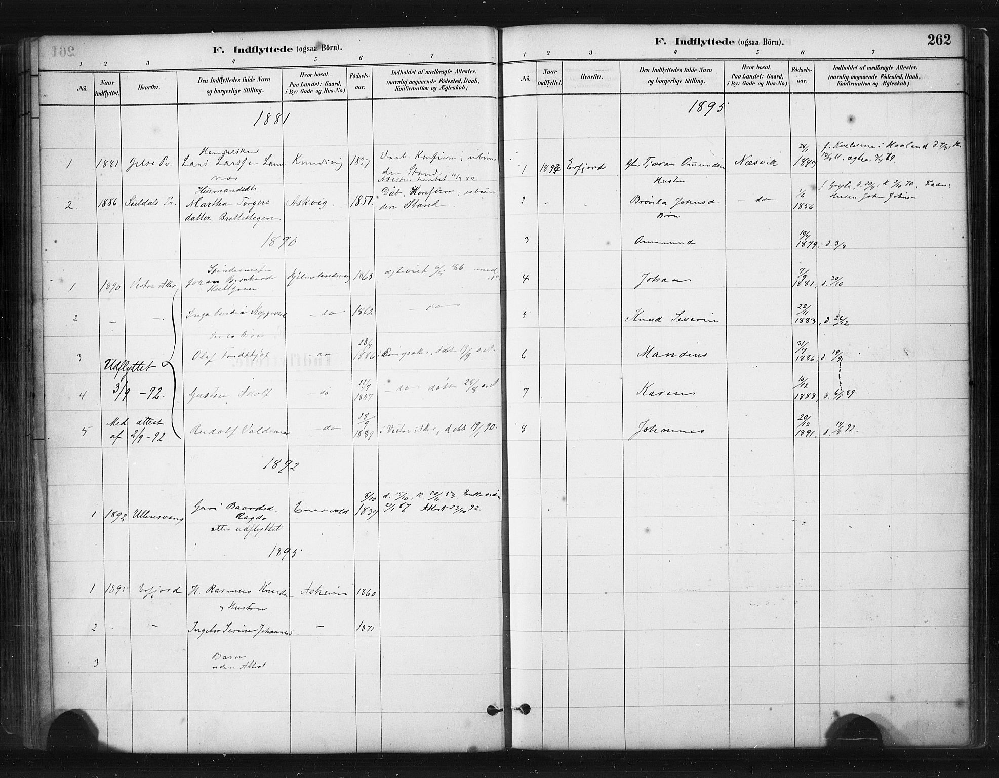 Hjelmeland sokneprestkontor, AV/SAST-A-101843/01/IV/L0014: Parish register (official) no. A 14, 1879-1900, p. 262