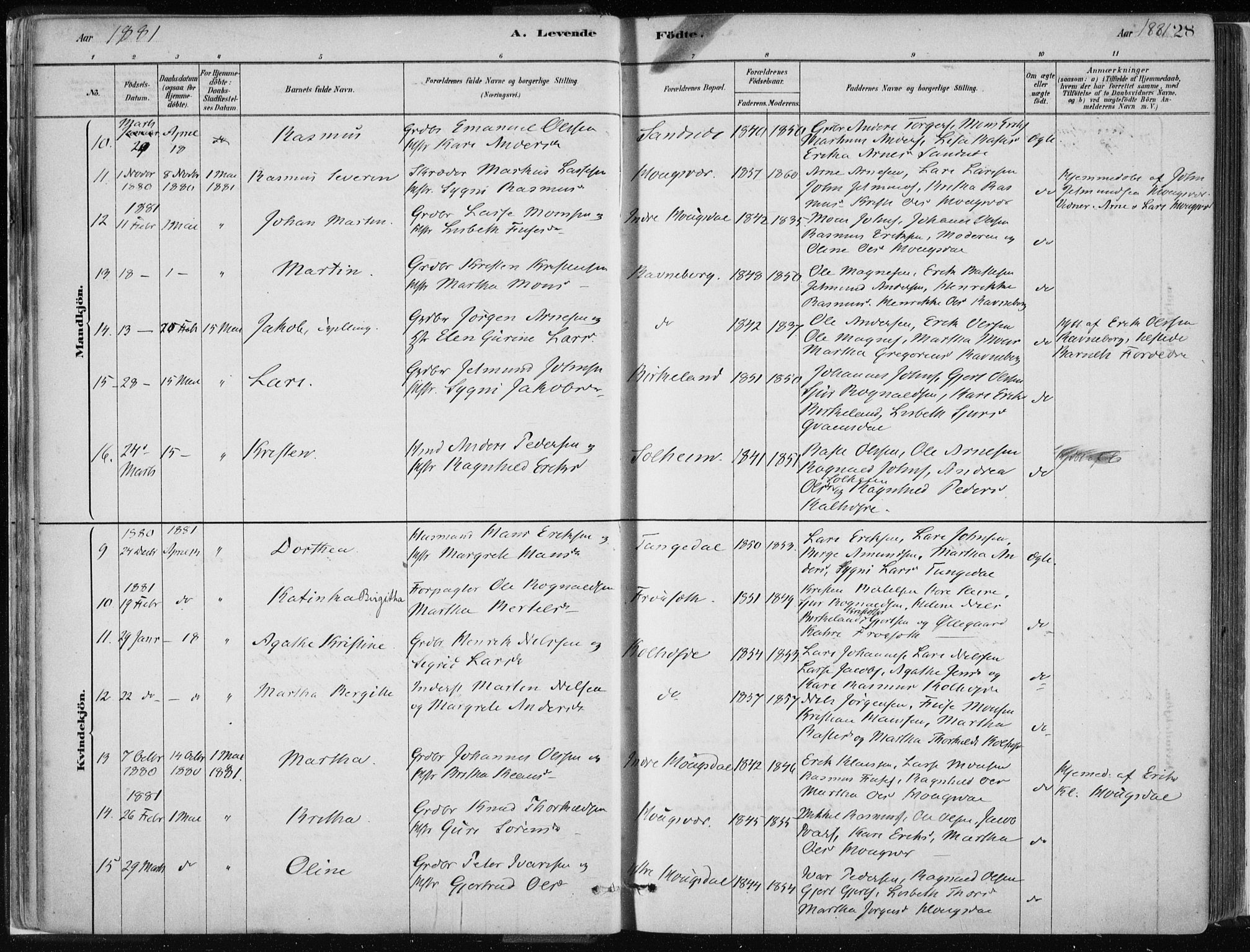 Masfjorden Sokneprestembete, SAB/A-77001: Parish register (official) no. B  1, 1876-1899, p. 28