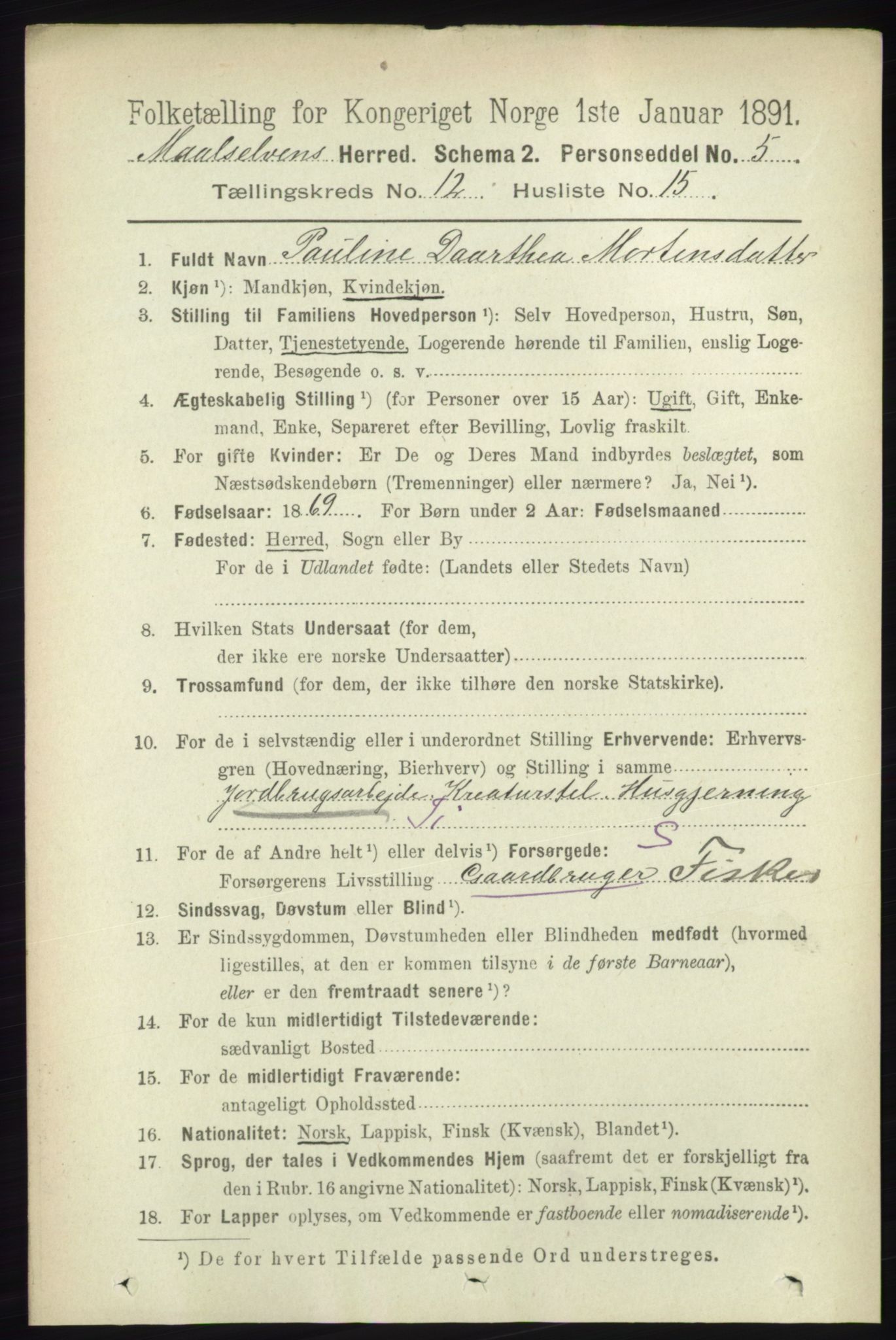 RA, 1891 census for 1924 Målselv, 1891, p. 3892