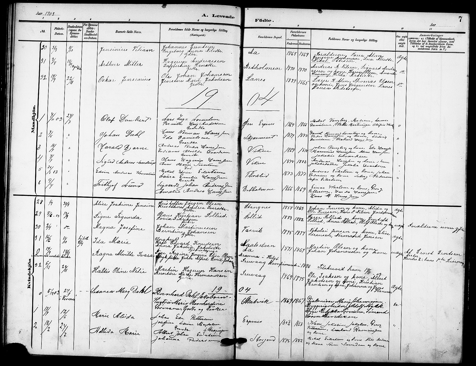 Tranøy sokneprestkontor, SATØ/S-1313/I/Ia/Iab/L0005klokker: Parish register (copy) no. 5, 1902-1919, p. 7