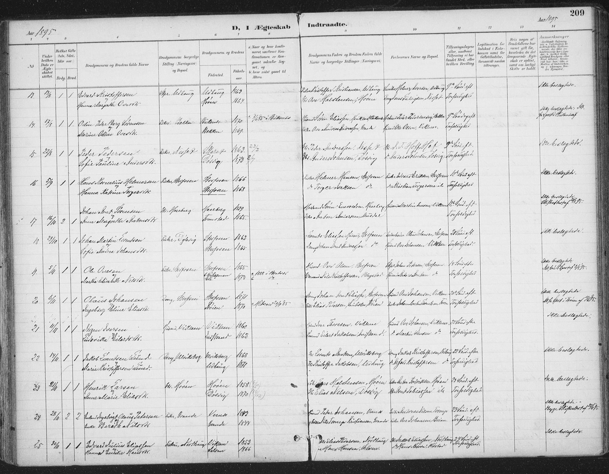 Ministerialprotokoller, klokkerbøker og fødselsregistre - Sør-Trøndelag, SAT/A-1456/659/L0743: Parish register (official) no. 659A13, 1893-1910, p. 209