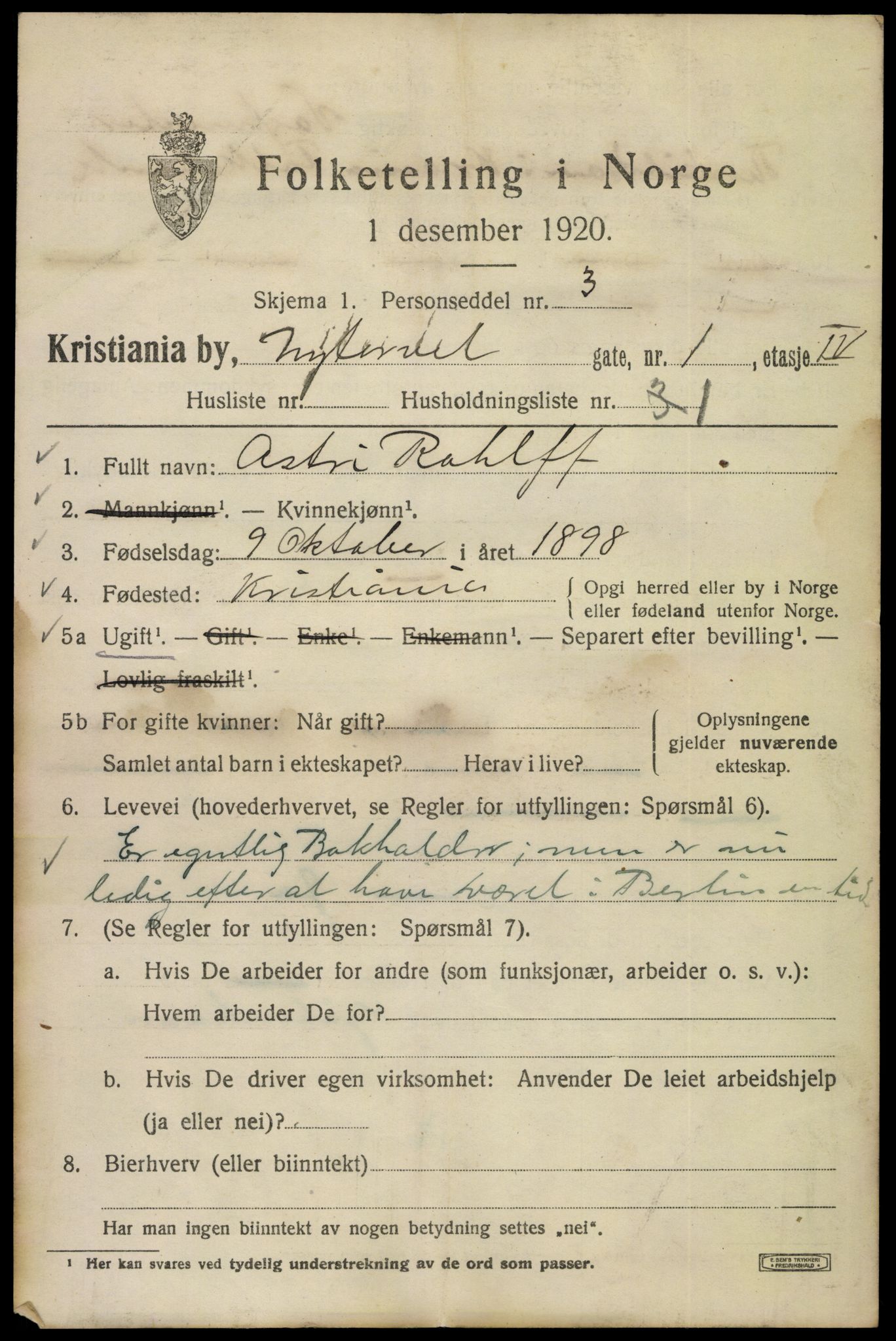 SAO, 1920 census for Kristiania, 1920, p. 427711