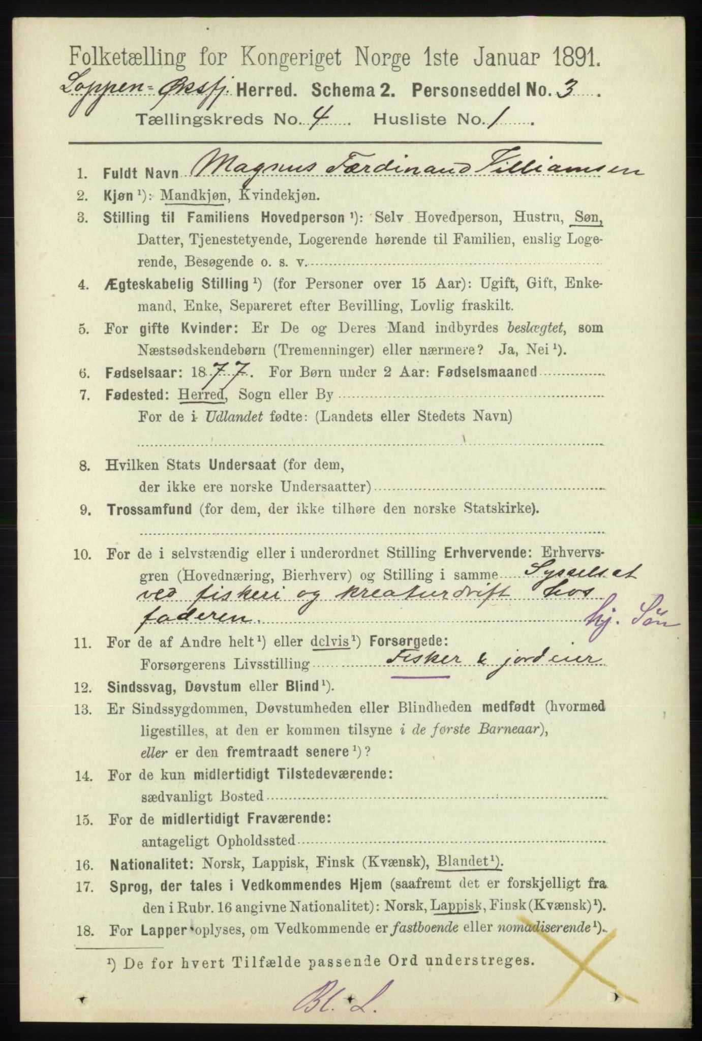 RA, 1891 census for 2014 Loppa, 1891, p. 865