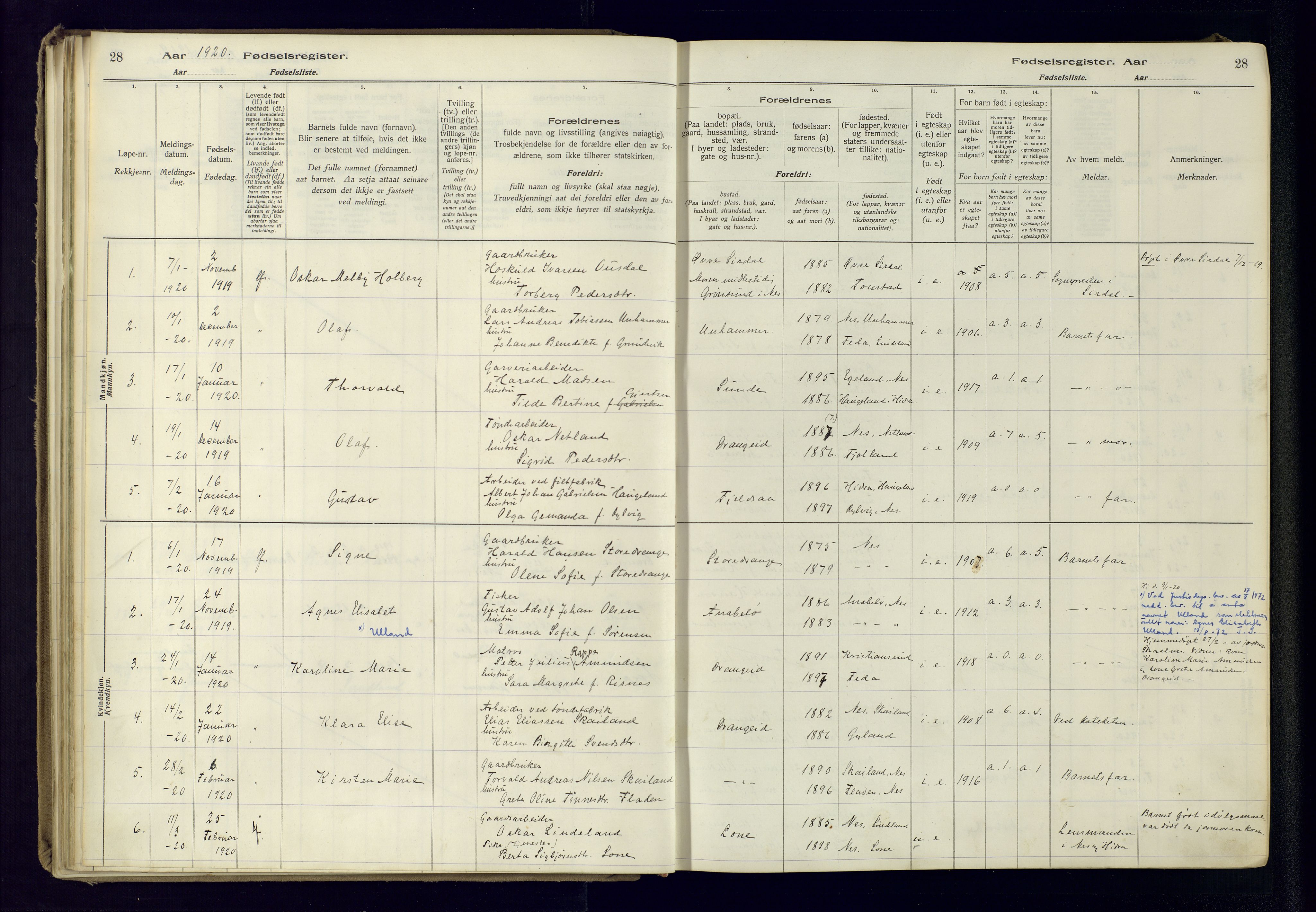 Flekkefjord sokneprestkontor, SAK/1111-0012/J/Ja/L0005: Birth register no. 5, 1916-1950, p. 28