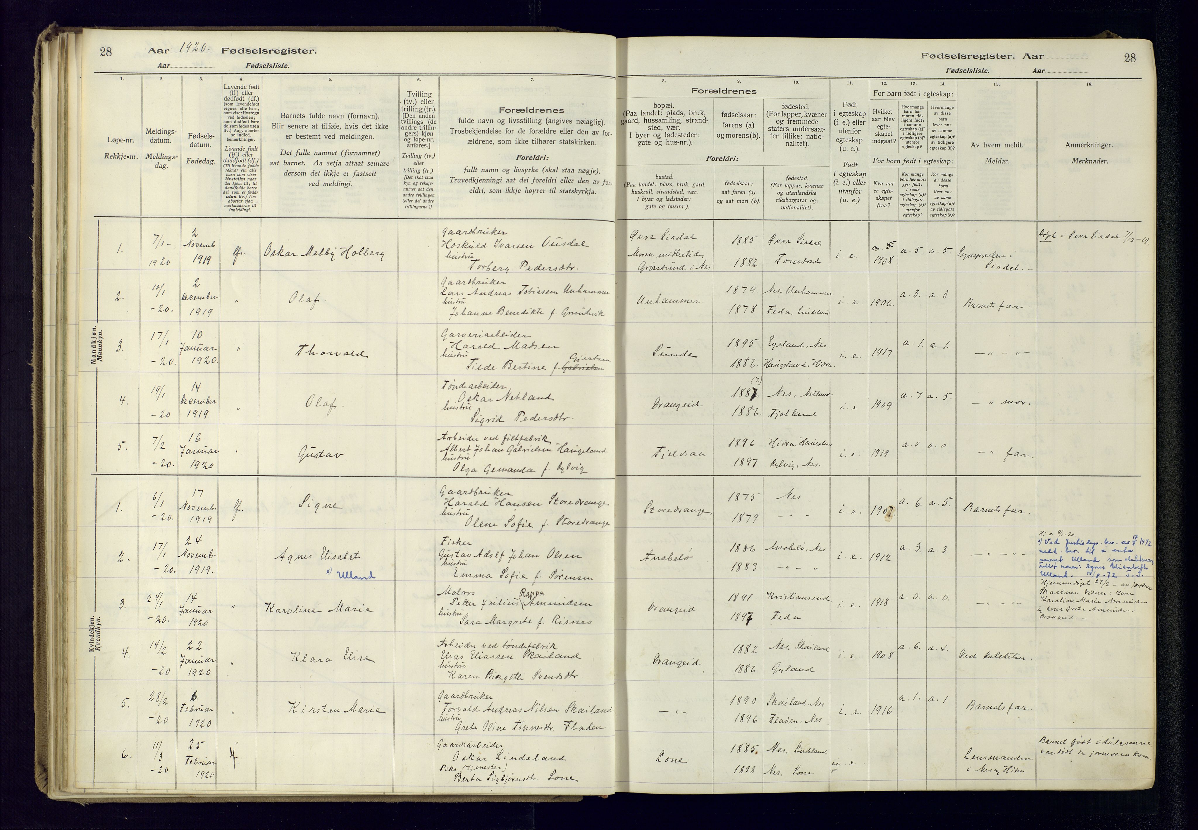 Flekkefjord sokneprestkontor, AV/SAK-1111-0012/J/Ja/L0005: Birth register no. 5, 1916-1950, p. 28