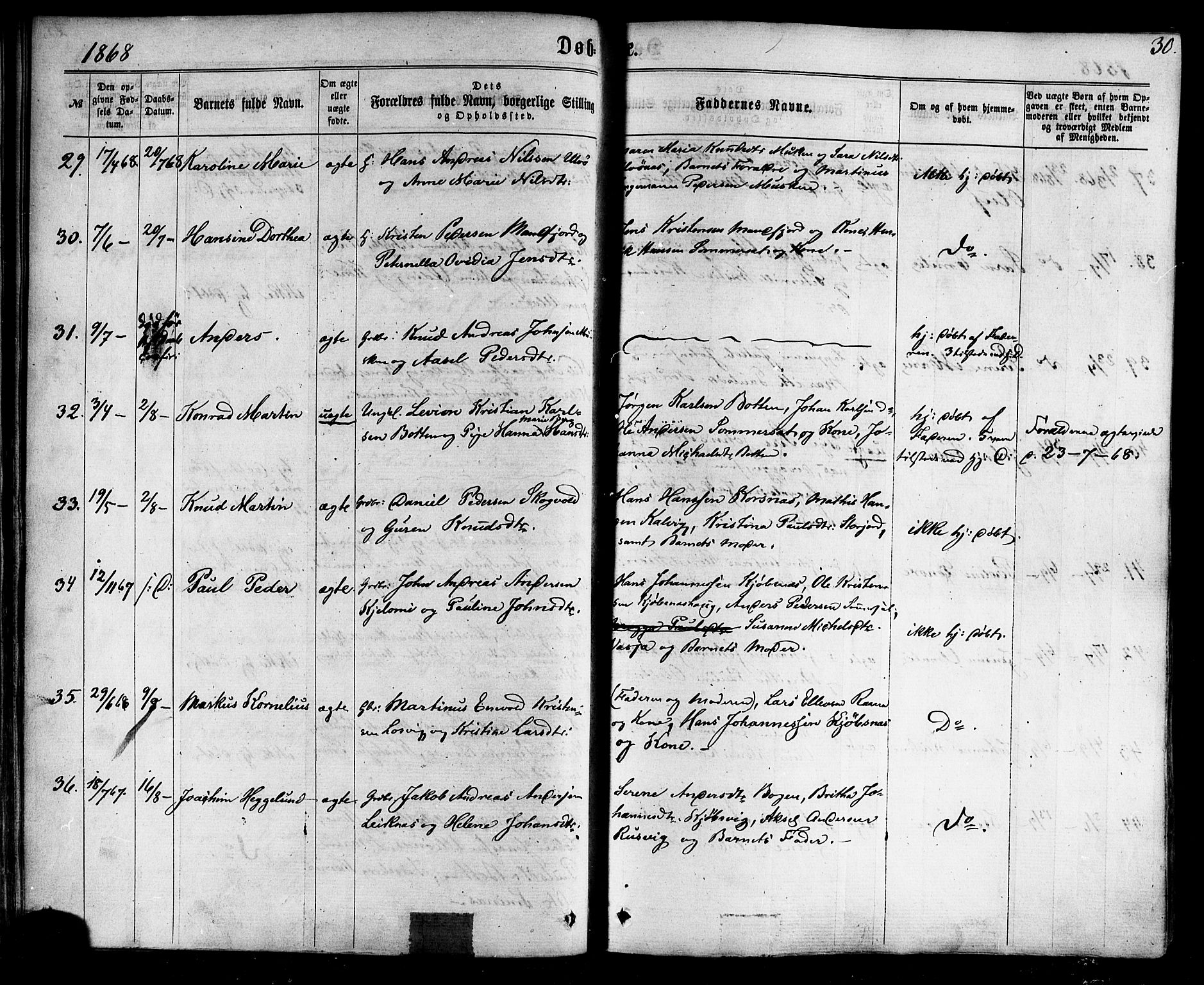 Ministerialprotokoller, klokkerbøker og fødselsregistre - Nordland, AV/SAT-A-1459/861/L0867: Parish register (official) no. 861A02, 1864-1878, p. 30