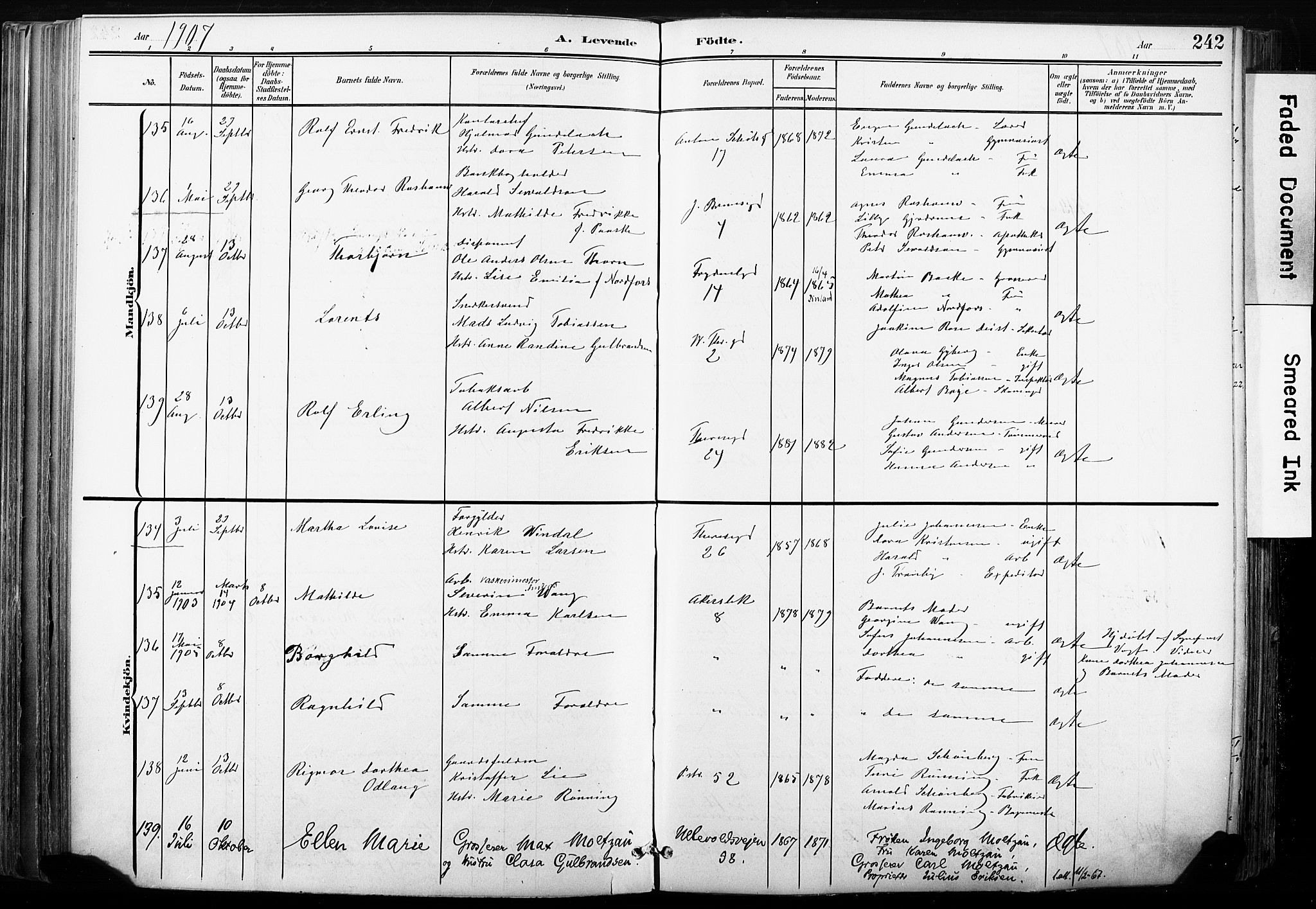 Gamle Aker prestekontor Kirkebøker, SAO/A-10617a/F/L0013: Parish register (official) no. 13, 1901-1908, p. 242