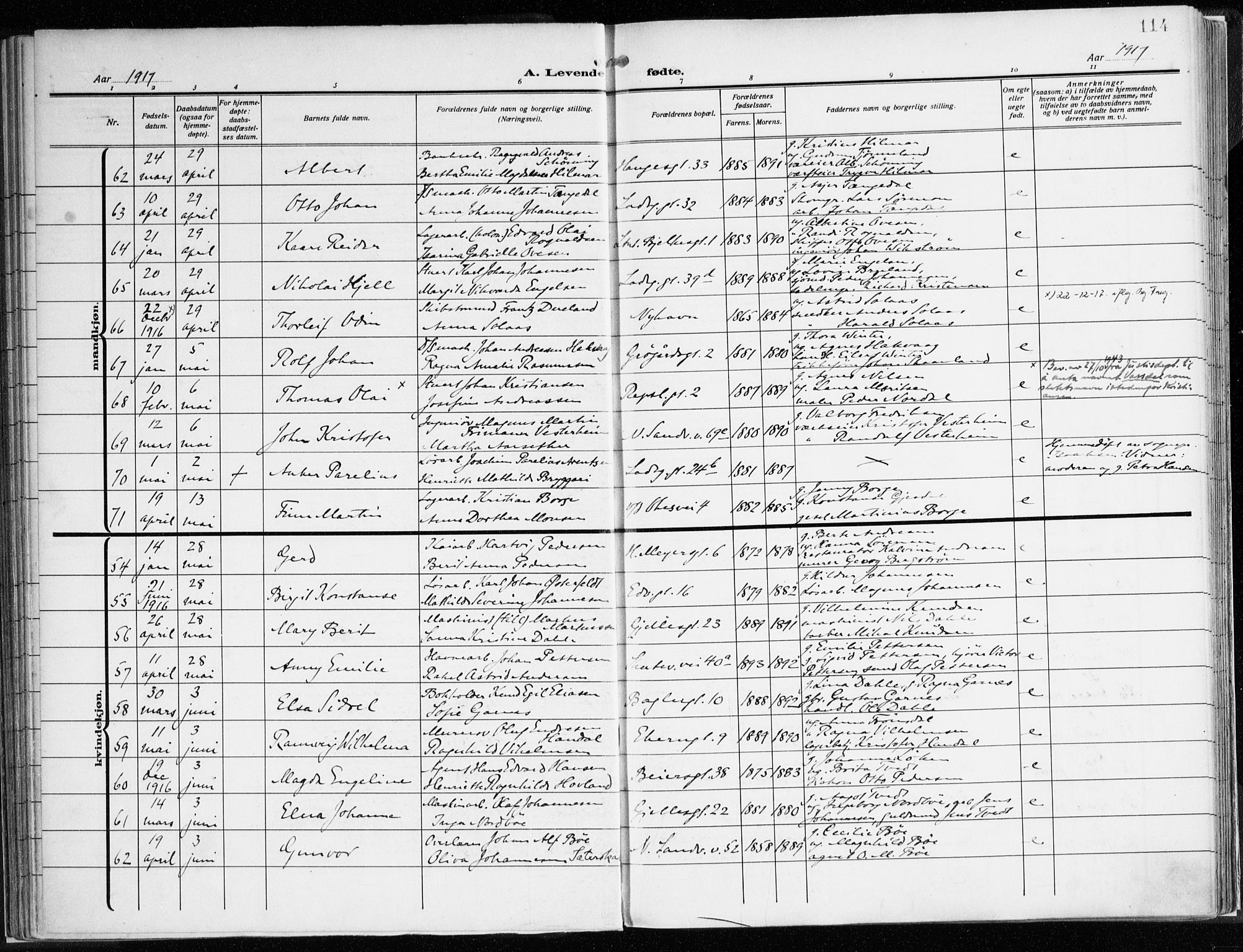 Sandviken Sokneprestembete, AV/SAB-A-77601/H/Ha/L0007: Parish register (official) no. B 4, 1912-1924, p. 114