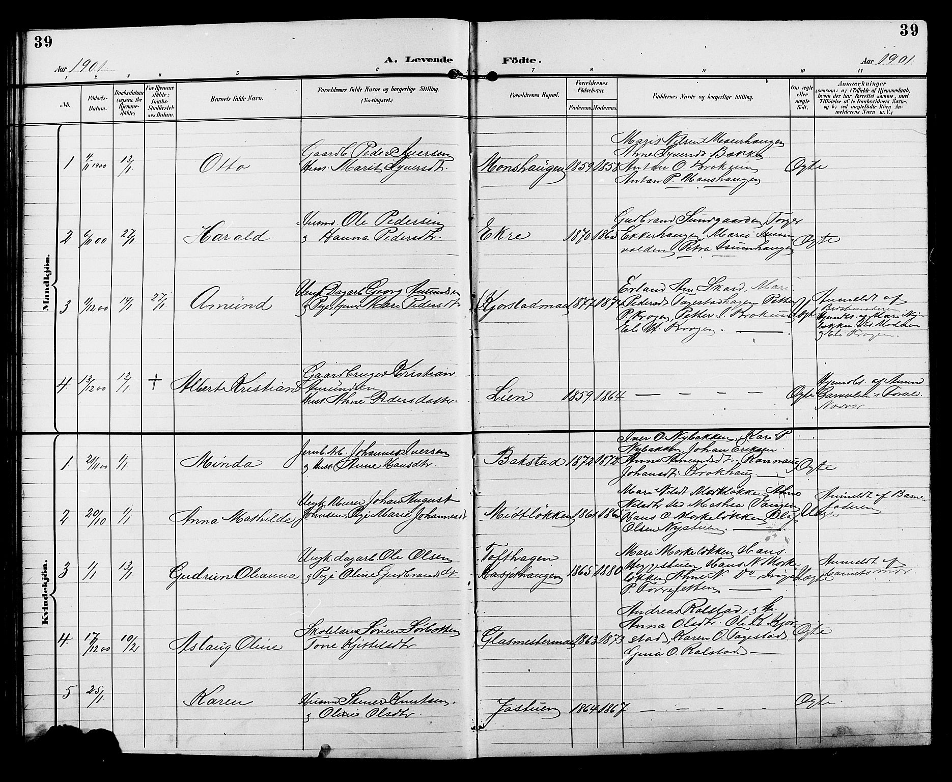 Sør-Fron prestekontor, SAH/PREST-010/H/Ha/Hab/L0004: Parish register (copy) no. 4, 1896-1911, p. 39