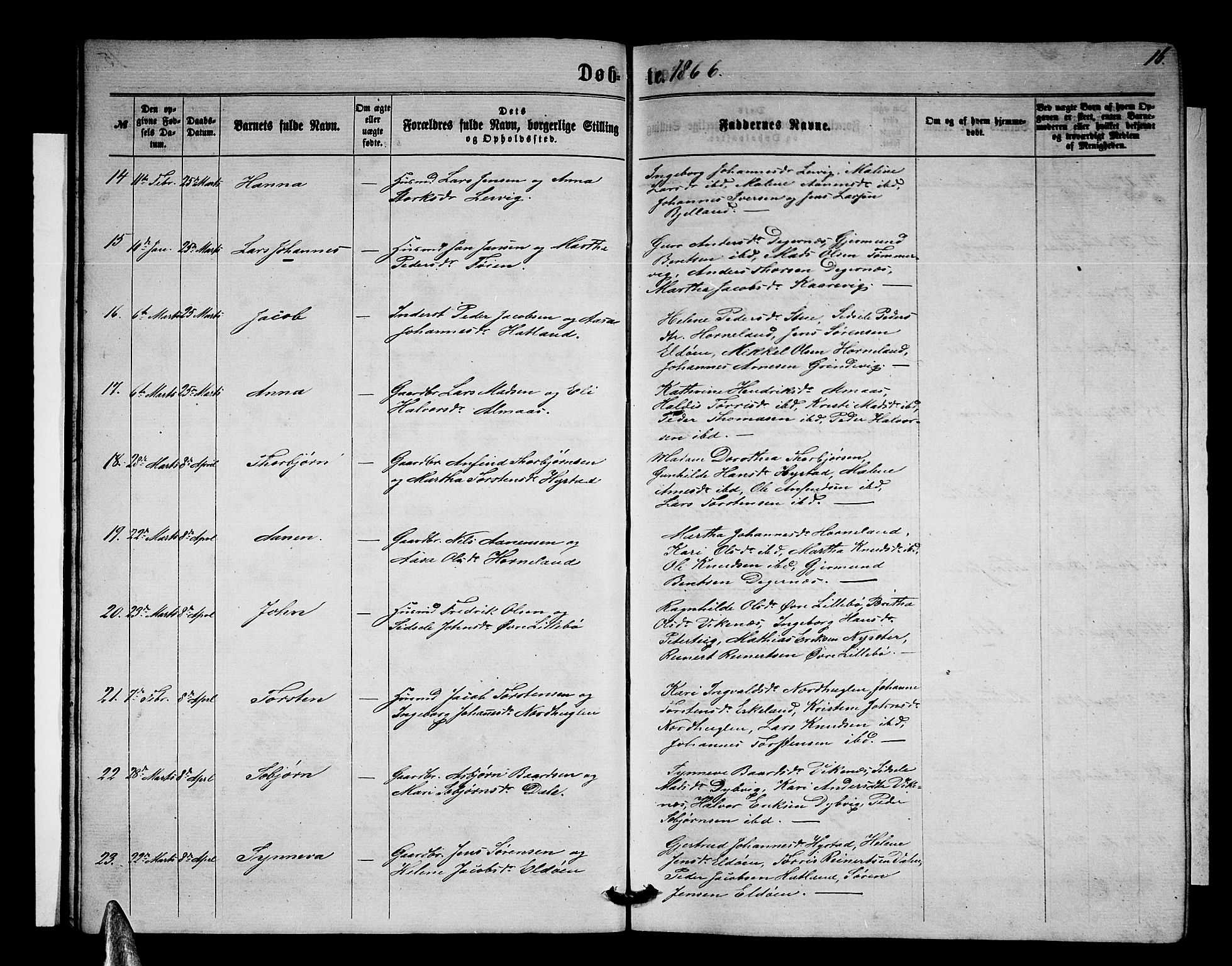 Stord sokneprestembete, AV/SAB-A-78201/H/Hab: Parish register (copy) no. A 1, 1864-1878, p. 16