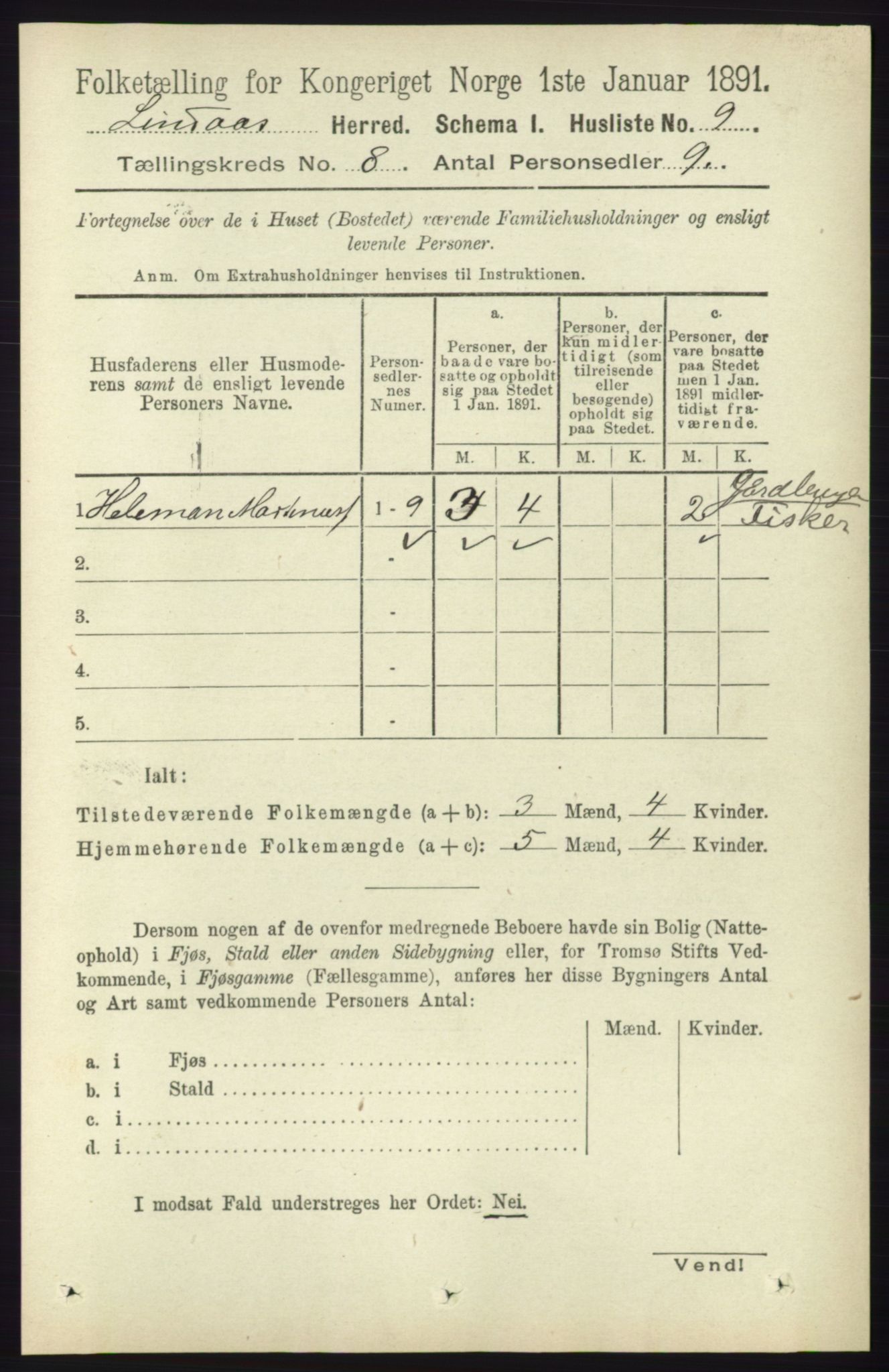 RA, 1891 census for 1263 Lindås, 1891, p. 2362