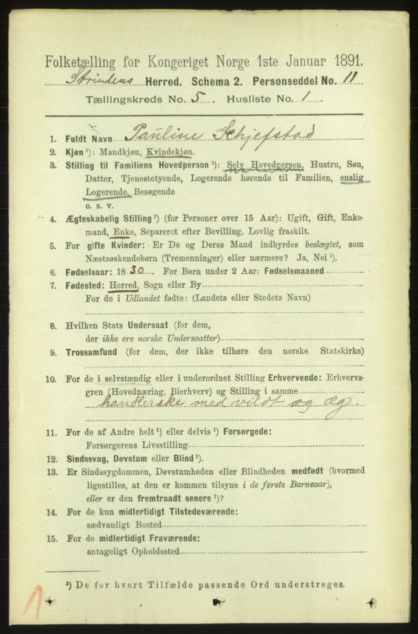 RA, 1891 census for 1660 Strinda, 1891, p. 4225