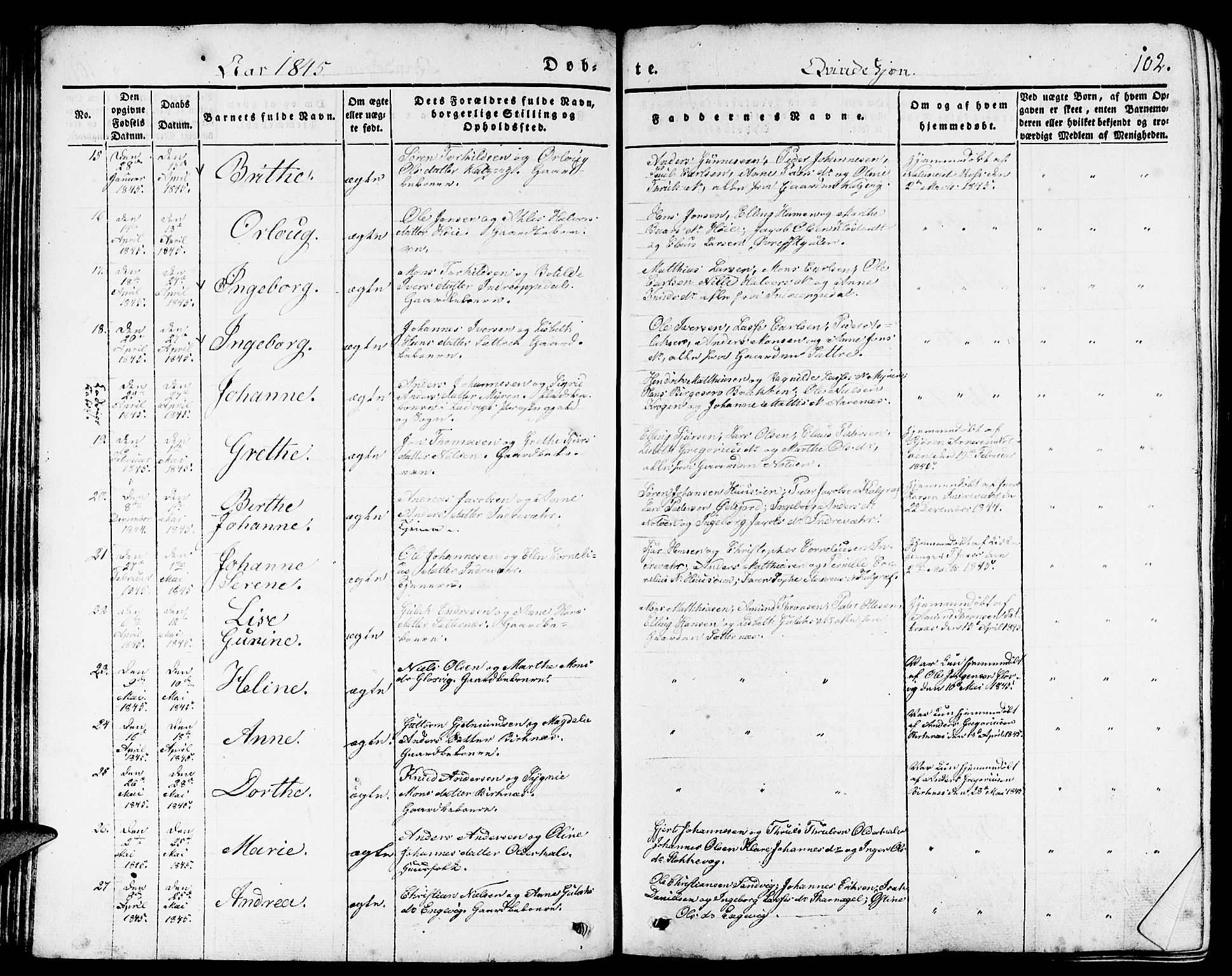 Gulen sokneprestembete, AV/SAB-A-80201/H/Haa/Haaa/L0020: Parish register (official) no. A 20, 1837-1847, p. 102