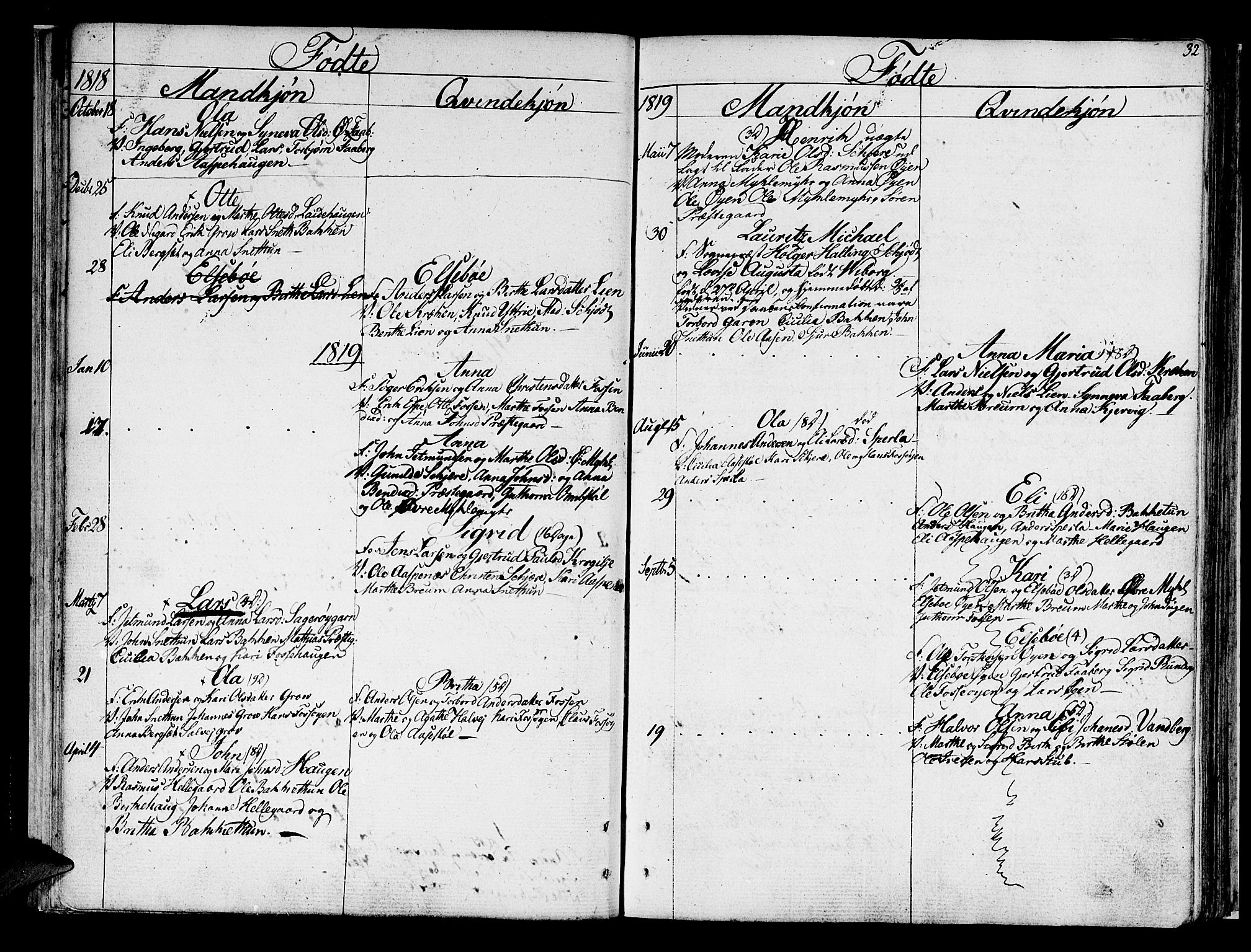 Jostedal sokneprestembete, SAB/A-80601/H/Haa/Haaa/L0003: Parish register (official) no. A 3, 1807-1837, p. 32